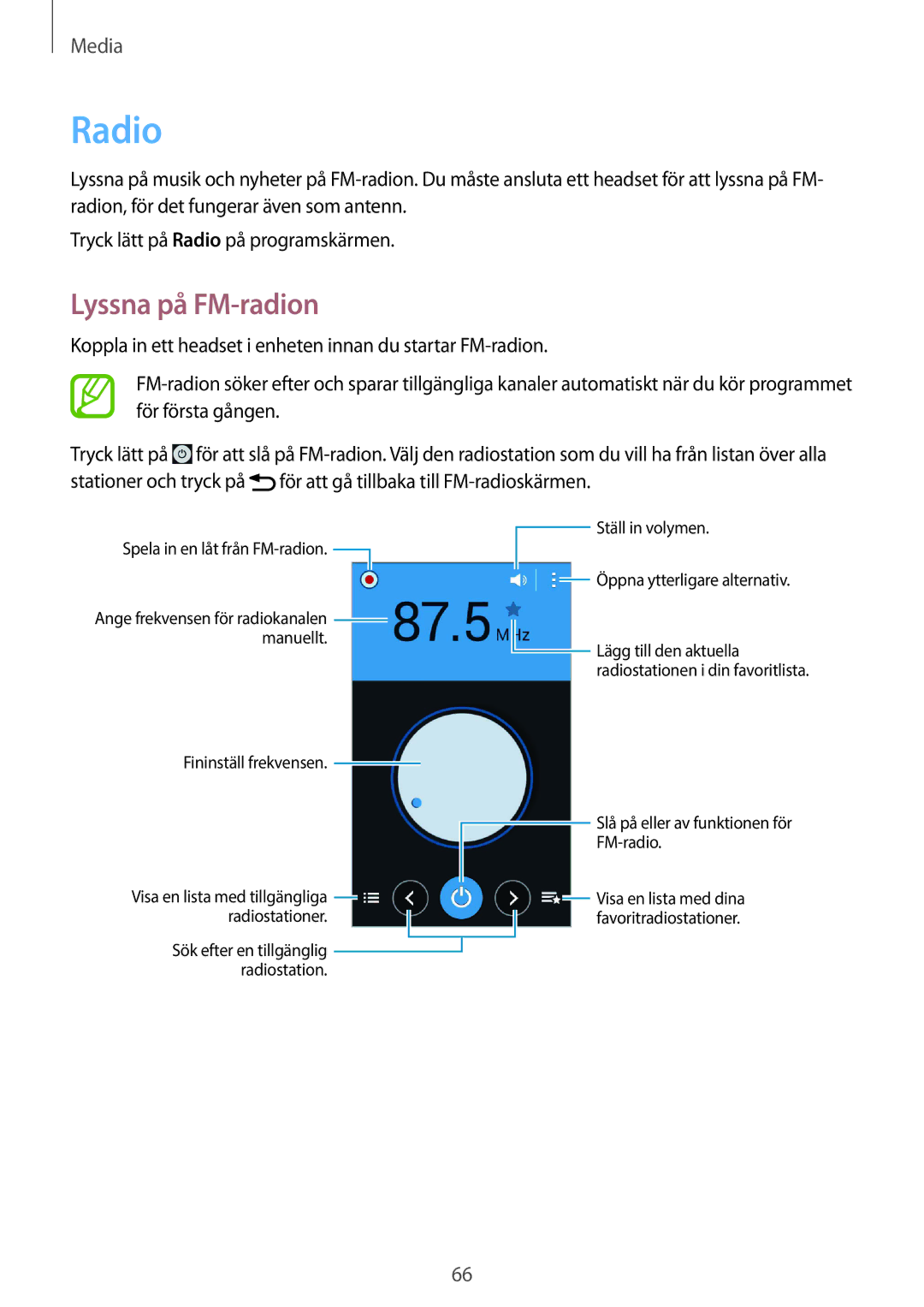 Samsung SM-G310HZANNEE, SM-G310HZBNNEE, SM-G310HZWNNEE manual Radio, Lyssna på FM-radion 