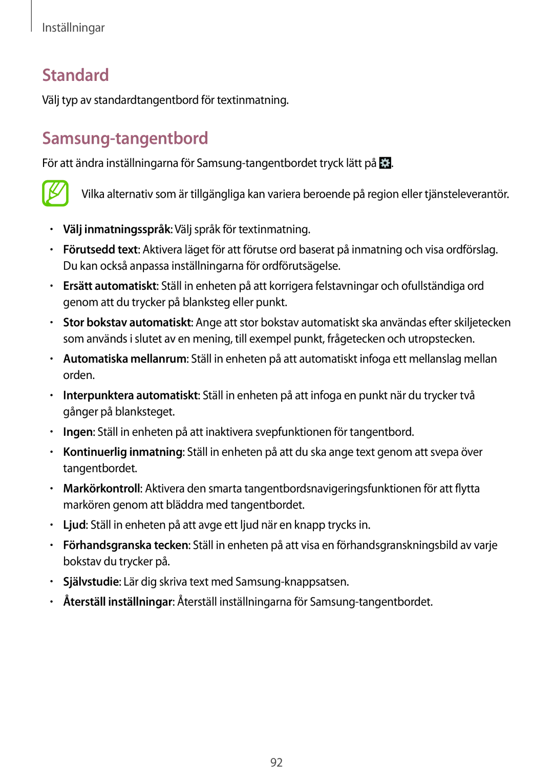 Samsung SM-G310HZWNNEE, SM-G310HZANNEE, SM-G310HZBNNEE manual Standard, Samsung-tangentbord 