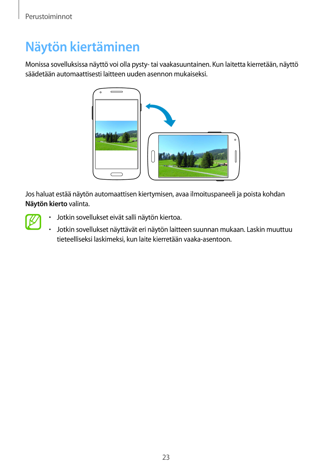 Samsung SM-G310HZWNNEE, SM-G310HZANNEE, SM-G310HZBNNEE manual Näytön kiertäminen 