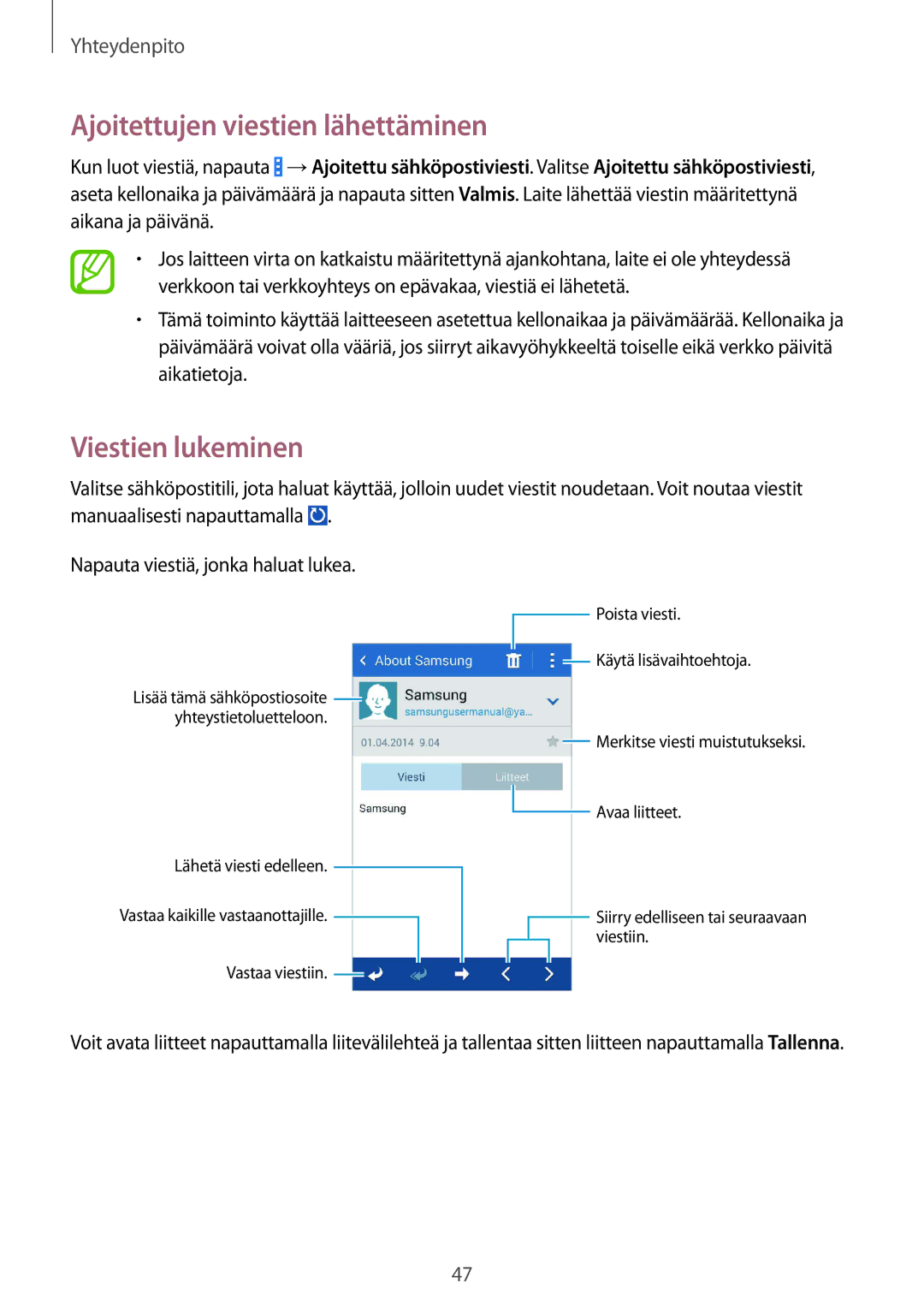 Samsung SM-G310HZWNNEE, SM-G310HZANNEE, SM-G310HZBNNEE manual Viestien lukeminen 