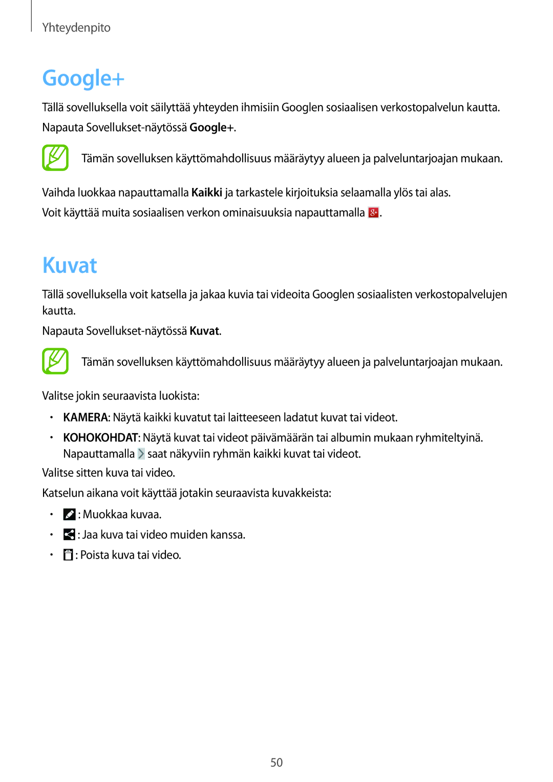 Samsung SM-G310HZWNNEE, SM-G310HZANNEE, SM-G310HZBNNEE manual Google+, Kuvat 