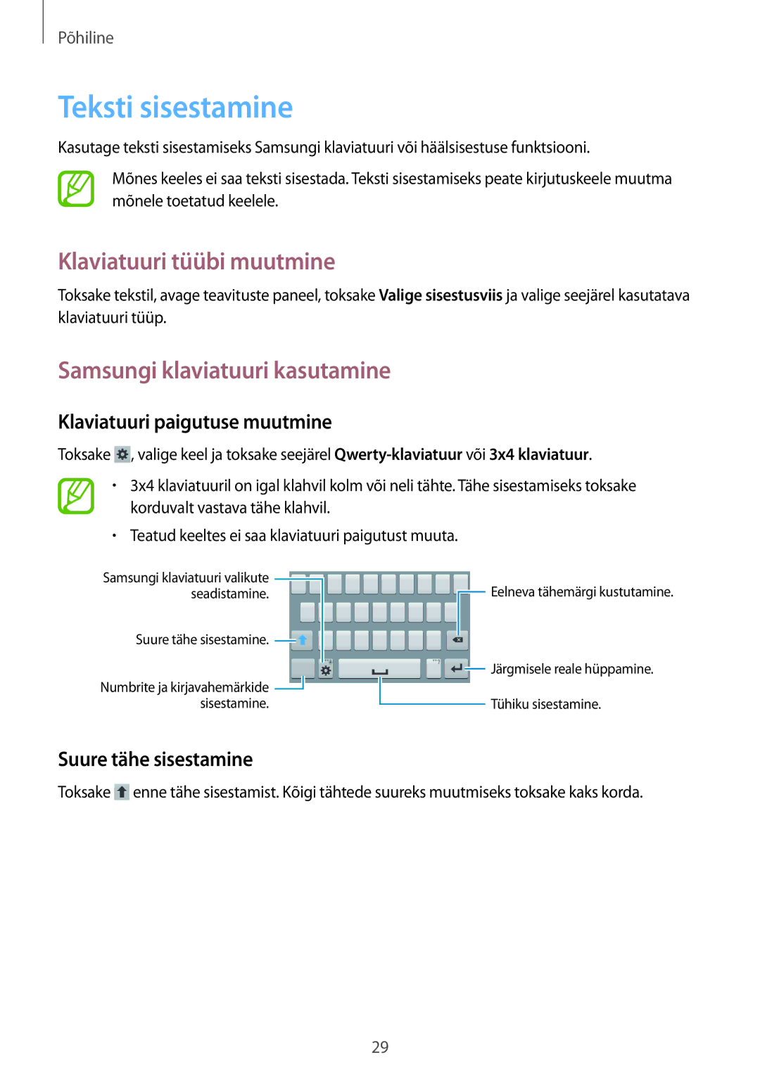 Samsung SM-G310HZWNSEB, SM-G310HZANSEB Teksti sisestamine, Klaviatuuri tüübi muutmine, Samsungi klaviatuuri kasutamine 