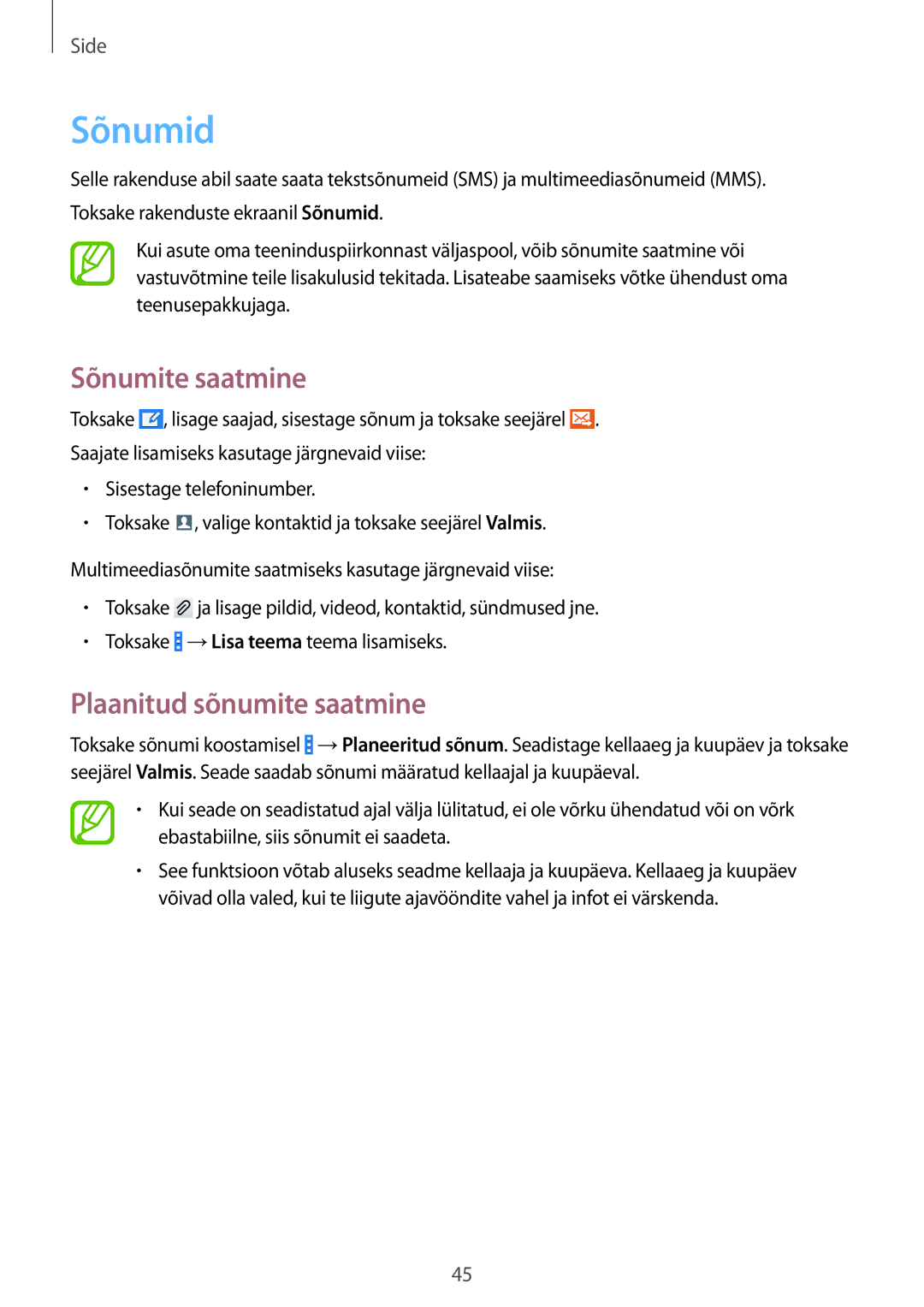 Samsung SM-G310HZWNSEB, SM-G310HZANSEB manual Sõnumid, Sõnumite saatmine, Plaanitud sõnumite saatmine 