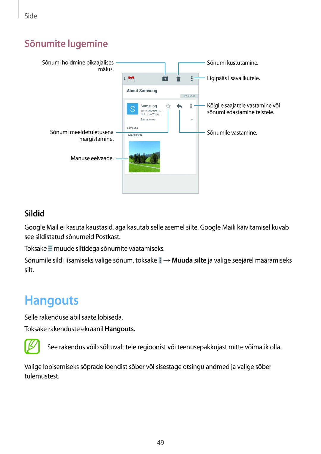 Samsung SM-G310HZWNSEB, SM-G310HZANSEB manual Hangouts, Sildid 