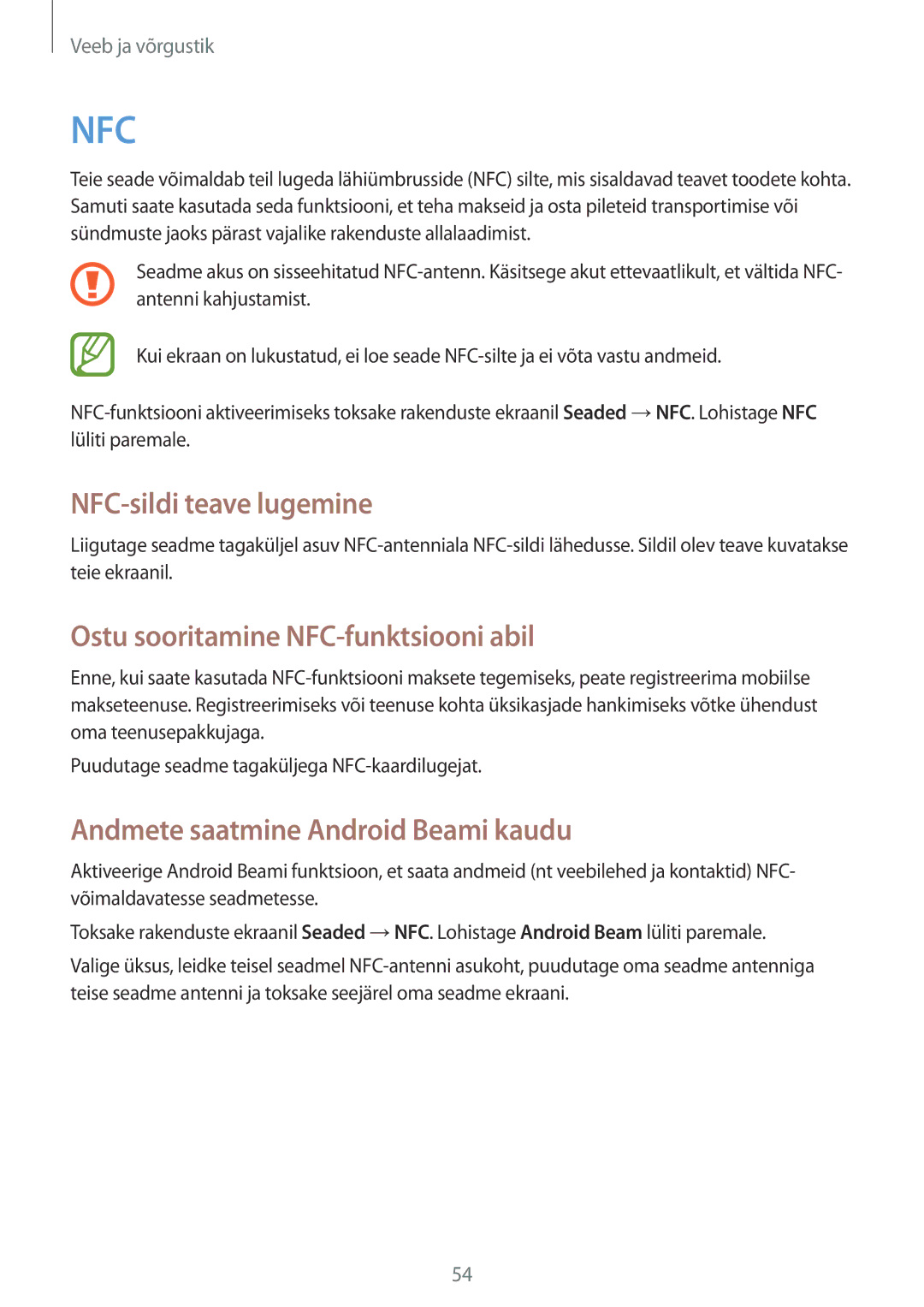 Samsung SM-G310HZANSEB, SM-G310HZWNSEB manual NFC-sildi teave lugemine, Ostu sooritamine NFC-funktsiooni abil 