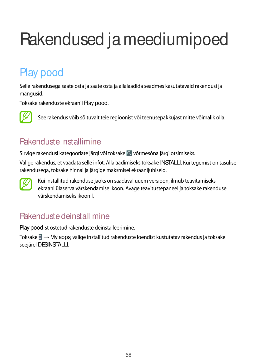 Samsung SM-G310HZANSEB, SM-G310HZWNSEB manual Rakendused ja meediumipoed, Play pood 