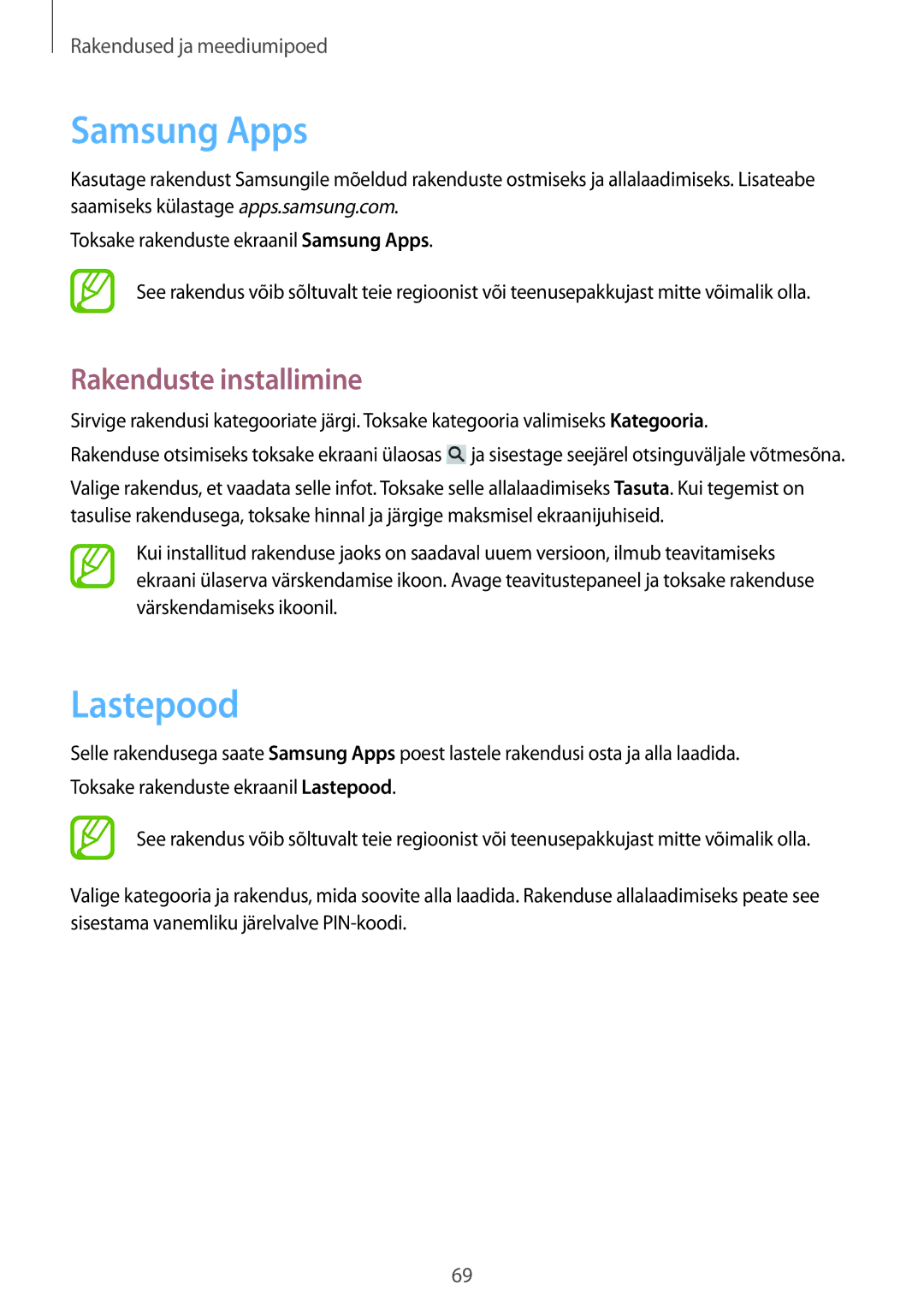 Samsung SM-G310HZWNSEB, SM-G310HZANSEB manual Samsung Apps, Lastepood 