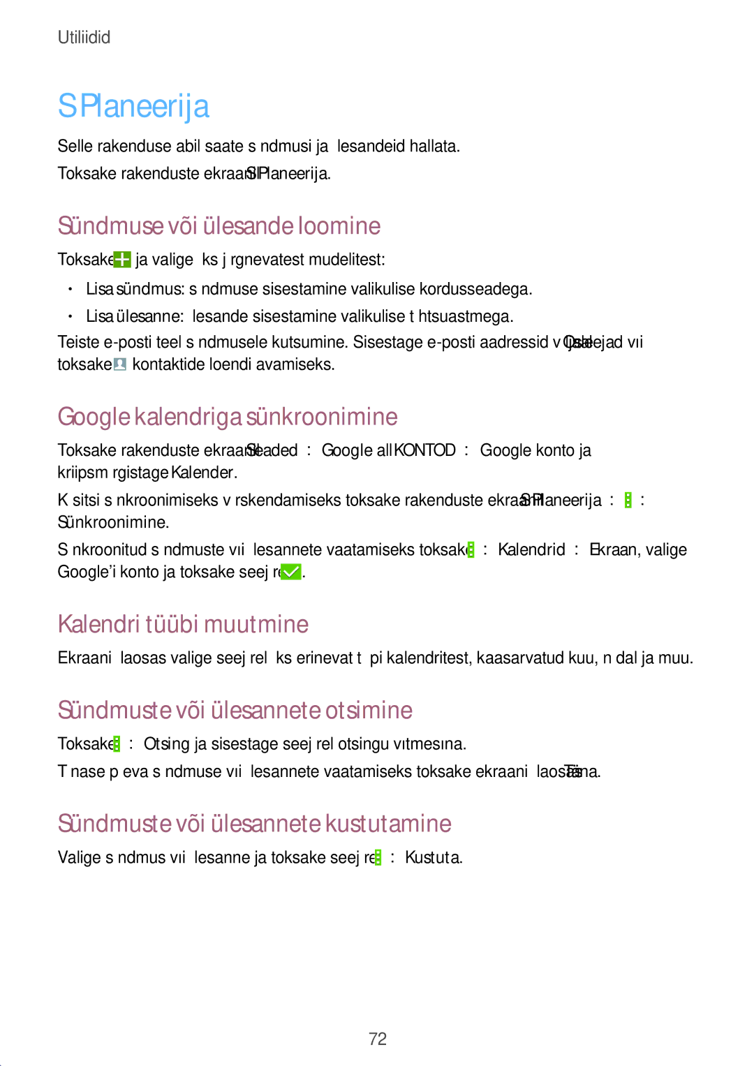 Samsung SM-G310HZANSEB, SM-G310HZWNSEB manual Planeerija 