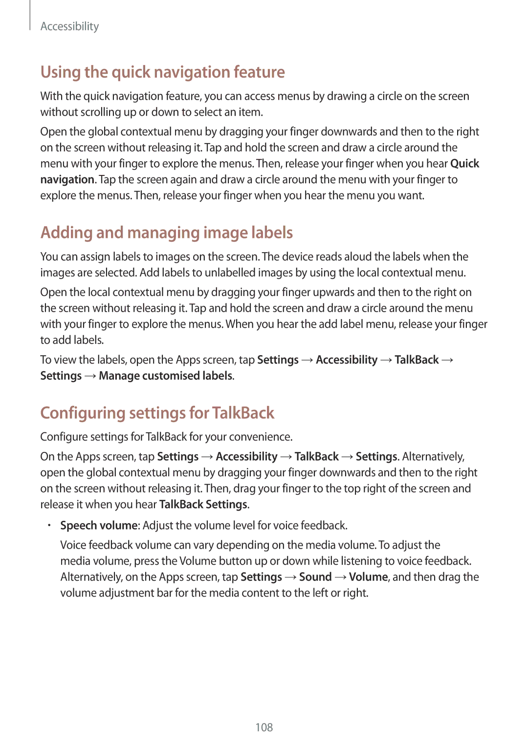 Samsung SM-G313FHAAPTR, SM-G313FHAAKSA, SM-G313FRWAKSA Using the quick navigation feature, Adding and managing image labels 