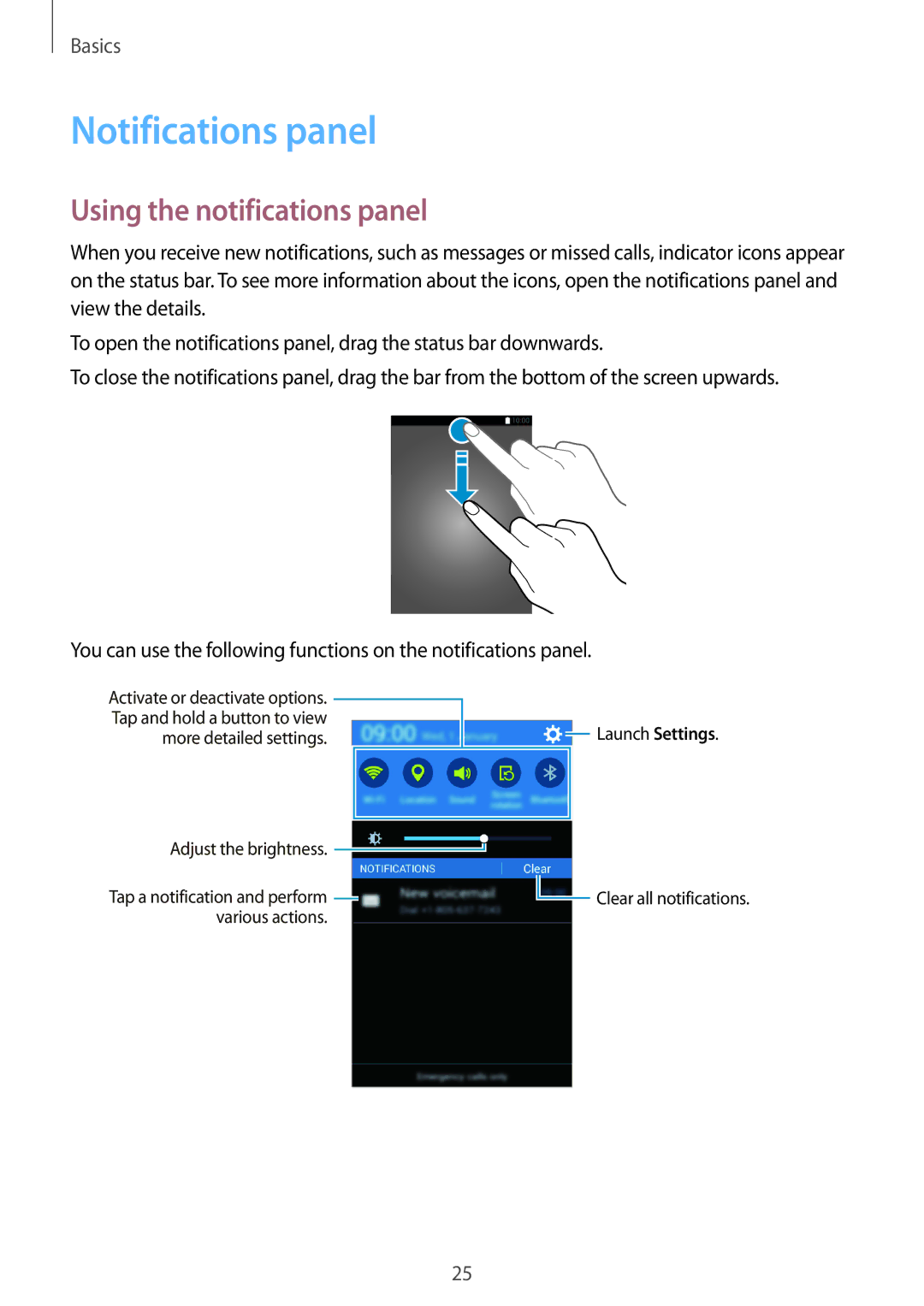 Samsung SM-G313FHAAXSG, SM-G313FHAAKSA, SM-G313FRWAKSA, SM-G313FRWAXSG Notifications panel, Using the notifications panel 