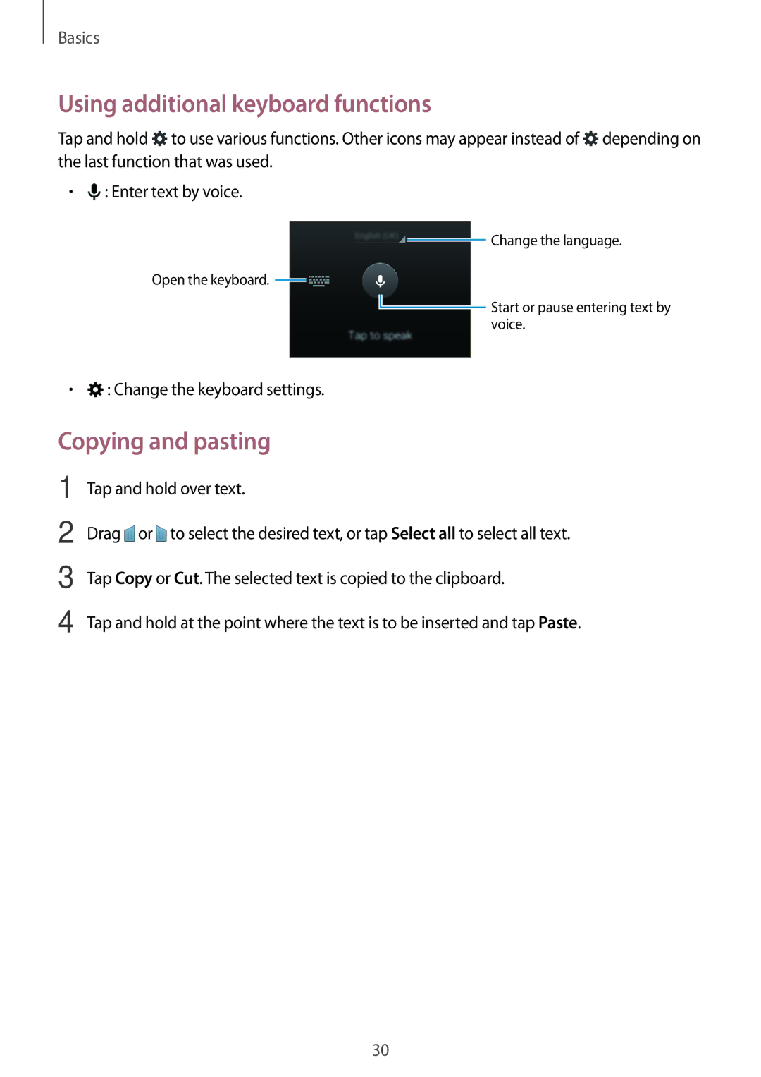 Samsung SM-G313FRWAILO, SM-G313FHAAKSA, SM-G313FRWAKSA manual Using additional keyboard functions, Copying and pasting 