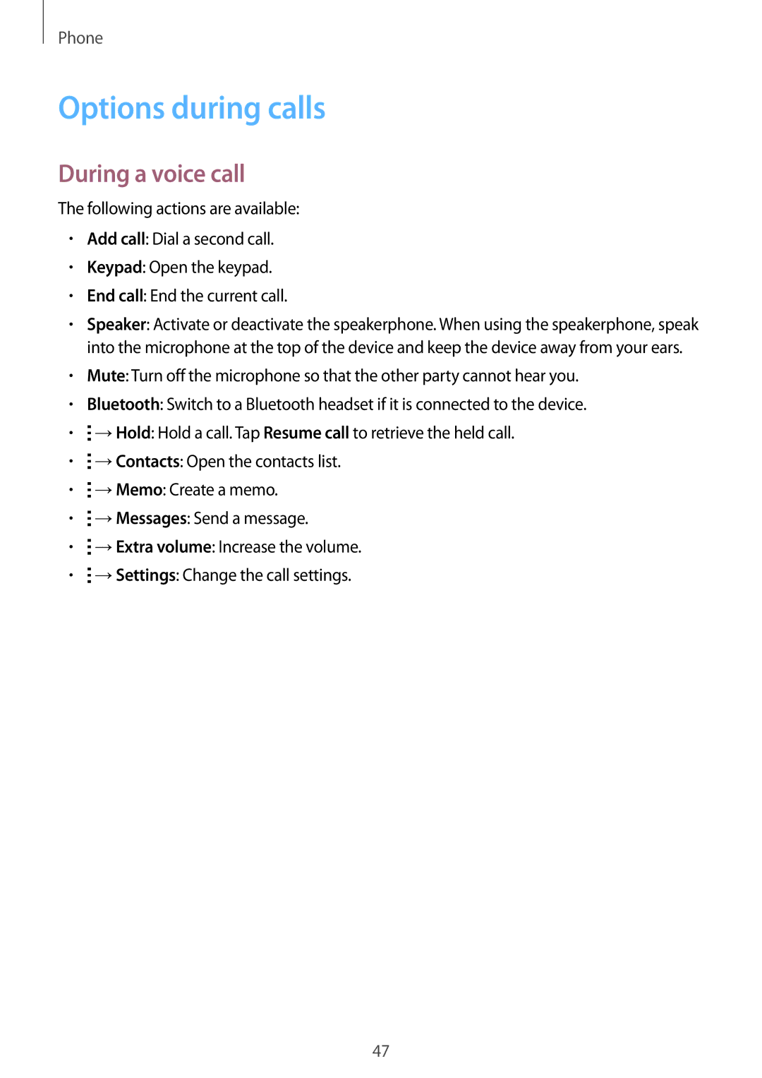 Samsung SM-G313FHAAXSG, SM-G313FHAAKSA, SM-G313FRWAKSA, SM-G313FRWAXSG manual Options during calls, During a voice call 