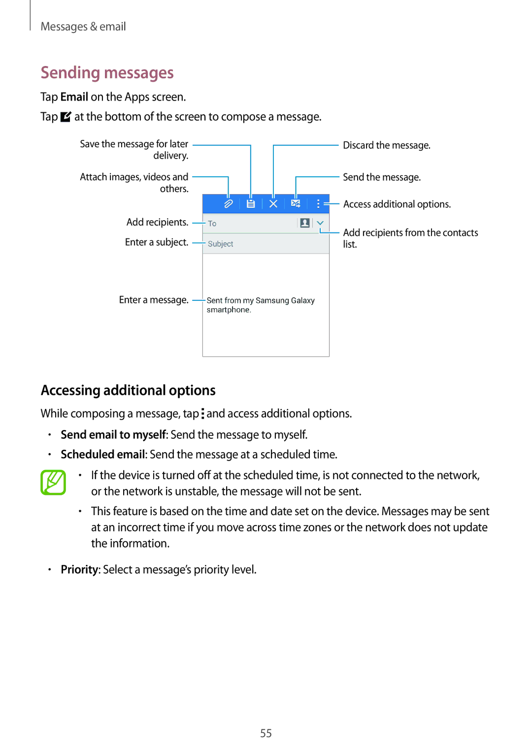 Samsung SM-G313FHAAKSA, SM-G313FRWAKSA, SM-G313FRWAXSG, SM-G313FHAAXSG manual Sending messages, Accessing additional options 