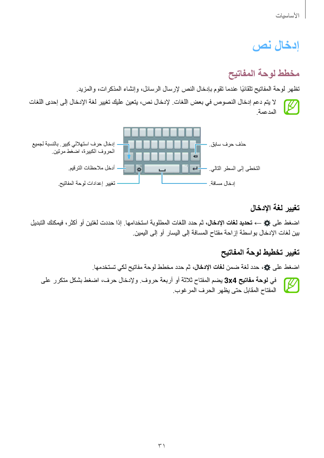 Samsung SM-G313HRWAXFE, SM-G313HHAHEGY manual صن لاخدإ, حيتافملا ةحول ططخم, لاخدلإا ةغل رييغت, حيتافملا ةحول طيطخت رييغت 