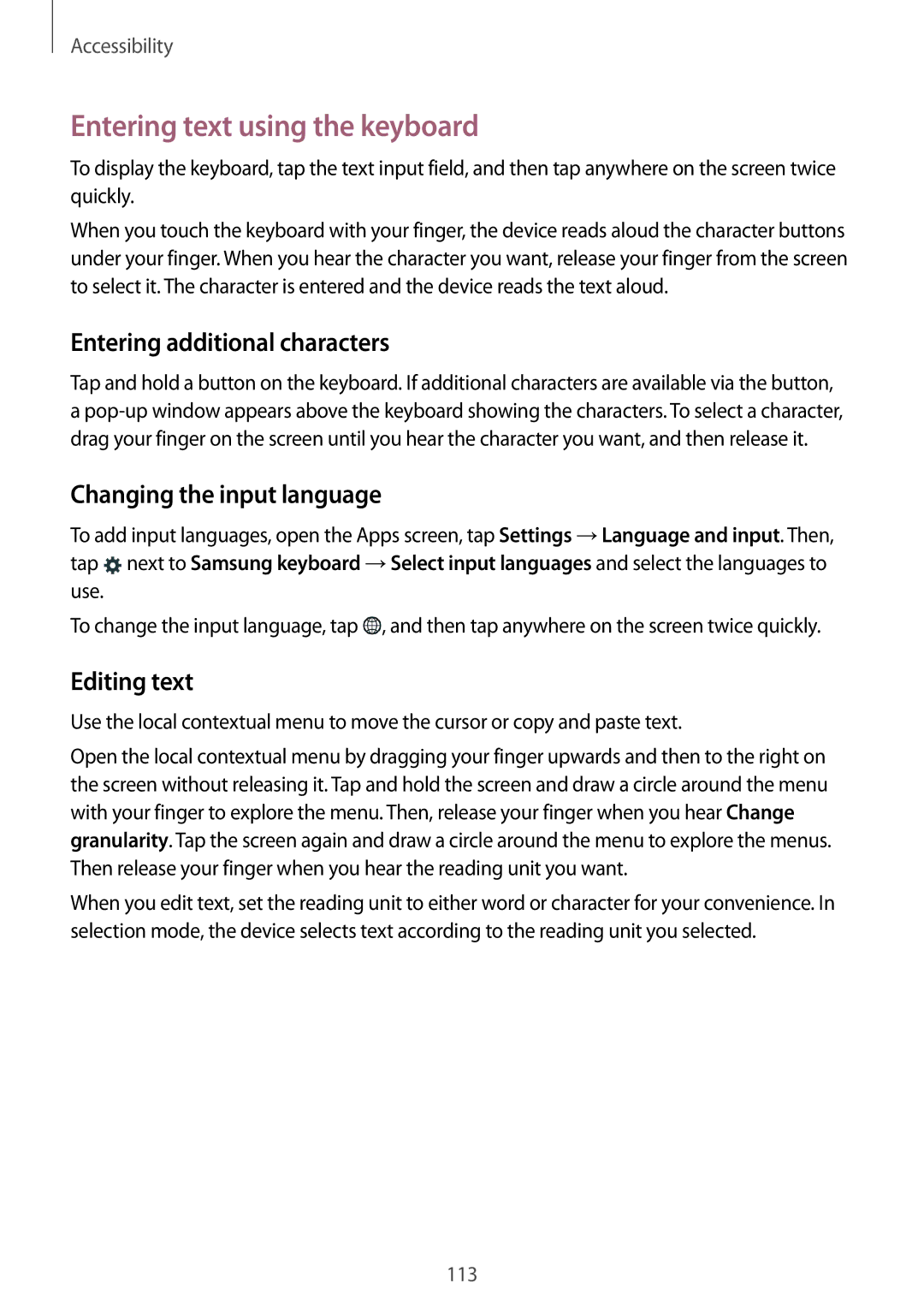 Samsung SM-G313HRWHSEE, SM-G313HHAHEGY manual Entering text using the keyboard, Entering additional characters, Editing text 