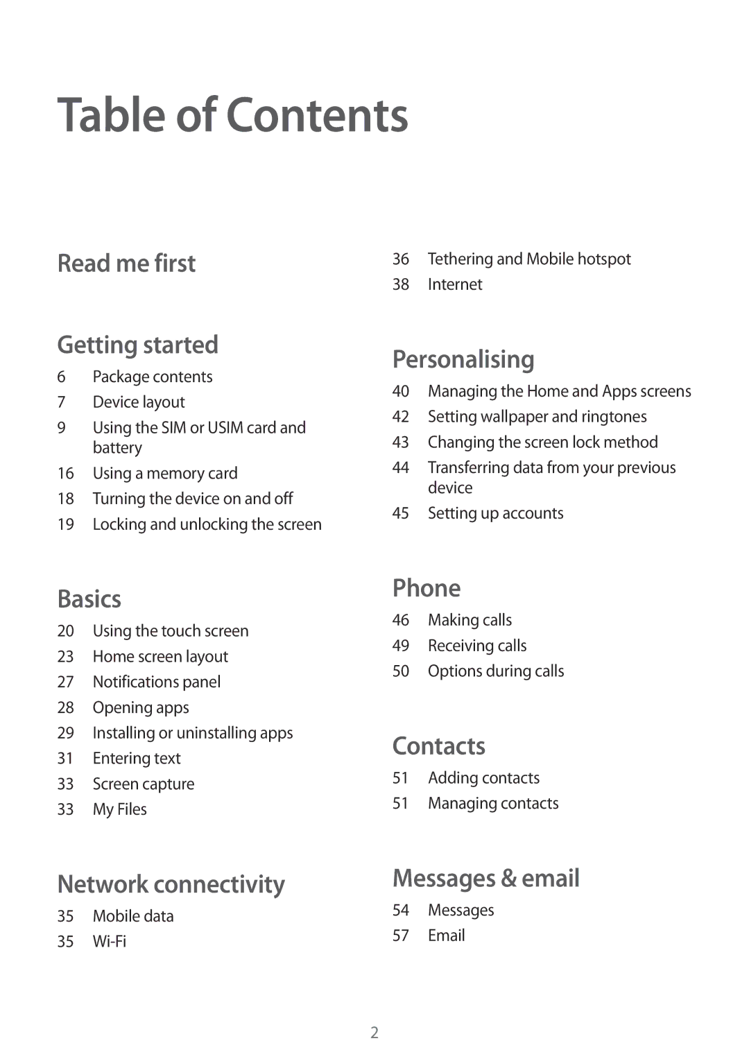 Samsung SM-G313HRWBTUN, SM-G313HHAHEGY, SM-G313HRWAKSA, SM-G313HRWHBTC, SM-G313HRWHCAC, SM-G313HZKAXFE manual Table of Contents 