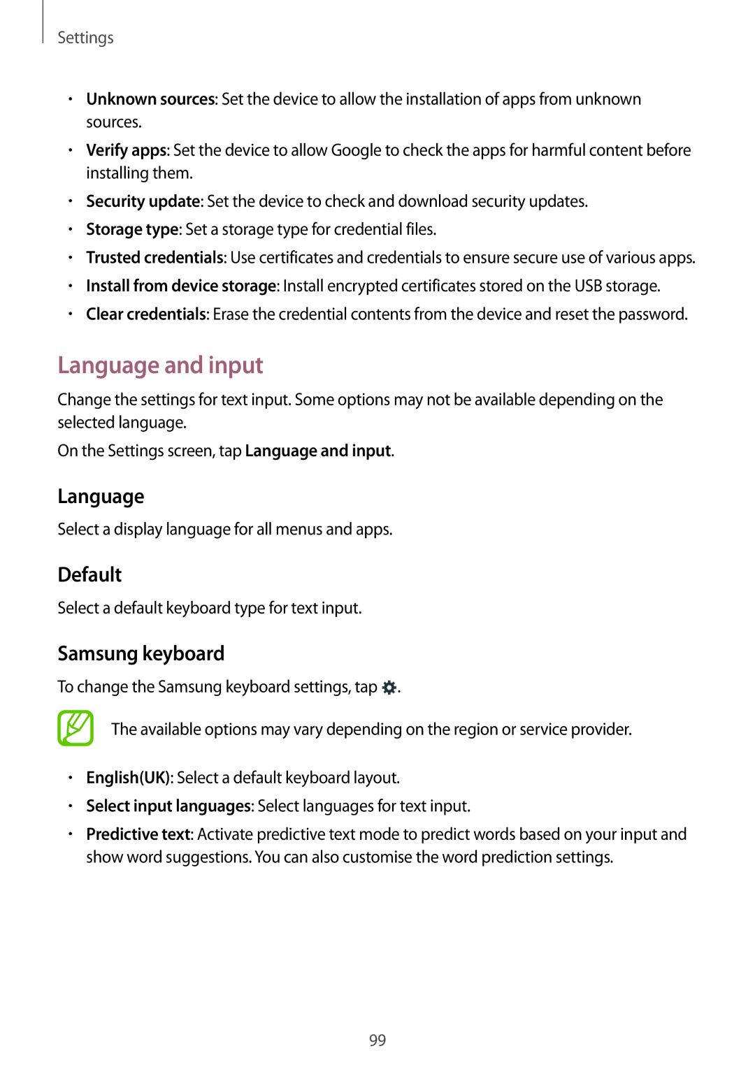 Samsung SM-G313HRWATMC, SM-G313HHAHEGY, SM-G313HRWAKSA, SM-G313HRWBTUN manual Language and input, Default, Samsung keyboard 