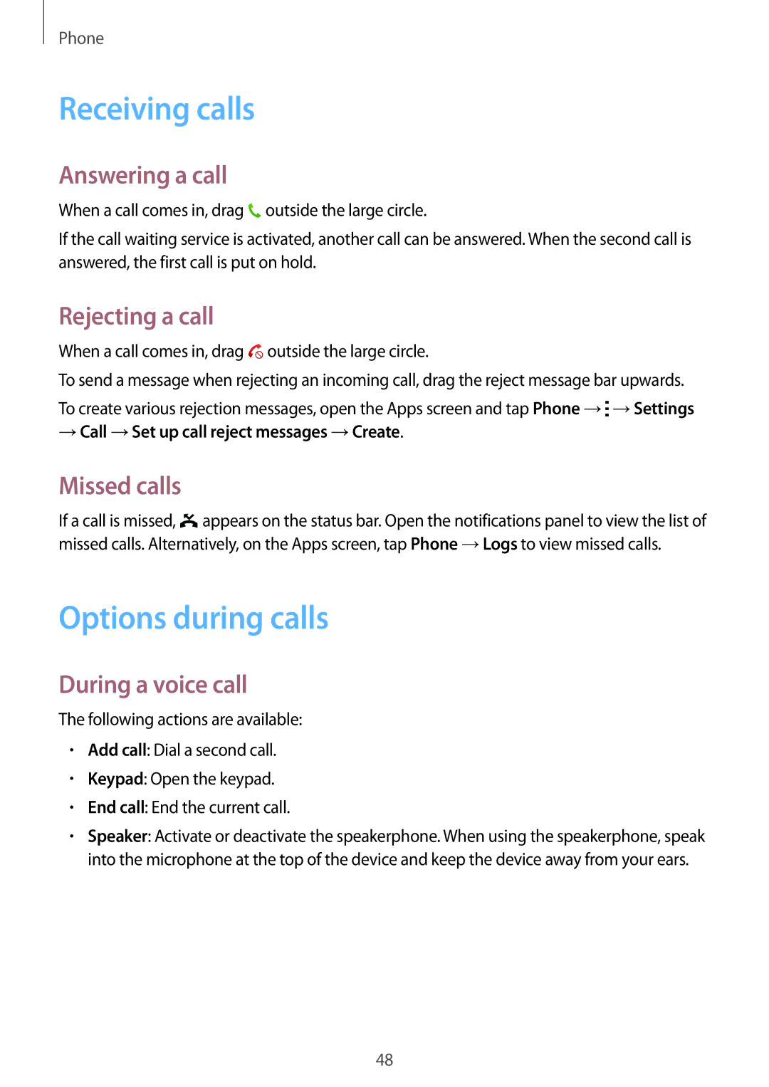 Samsung SM-G313HRWHKSA, SM-G313HHAHEGY, SM-G313HRWBTUN, SM-G313HRWHBTC, SM-G313HRWHCAC Receiving calls, Options during calls 