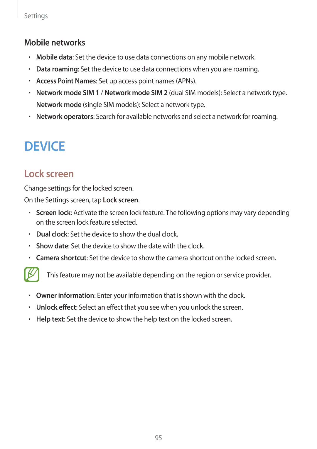 Samsung SM-G313HRWHLYS, SM-G313HHAHEGY Lock screen, Mobile networks, Network mode single SIM models Select a network type 