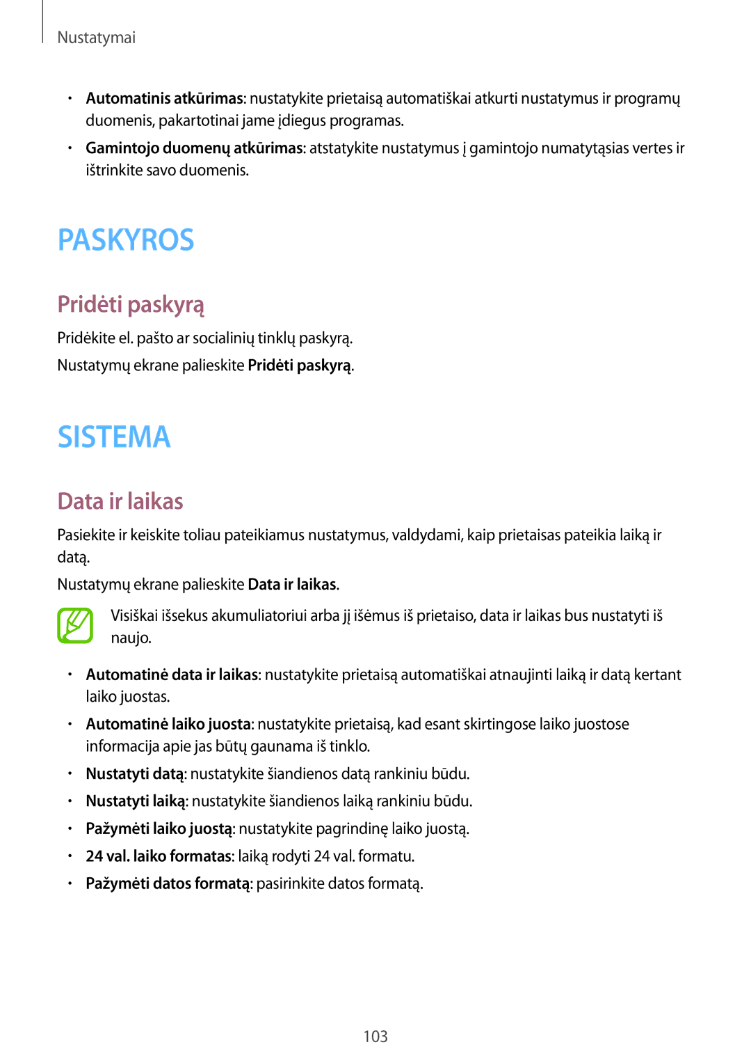 Samsung SM-G313HRWHSEB, SM-G313HHAHSEB manual Pridėti paskyrą, Data ir laikas 