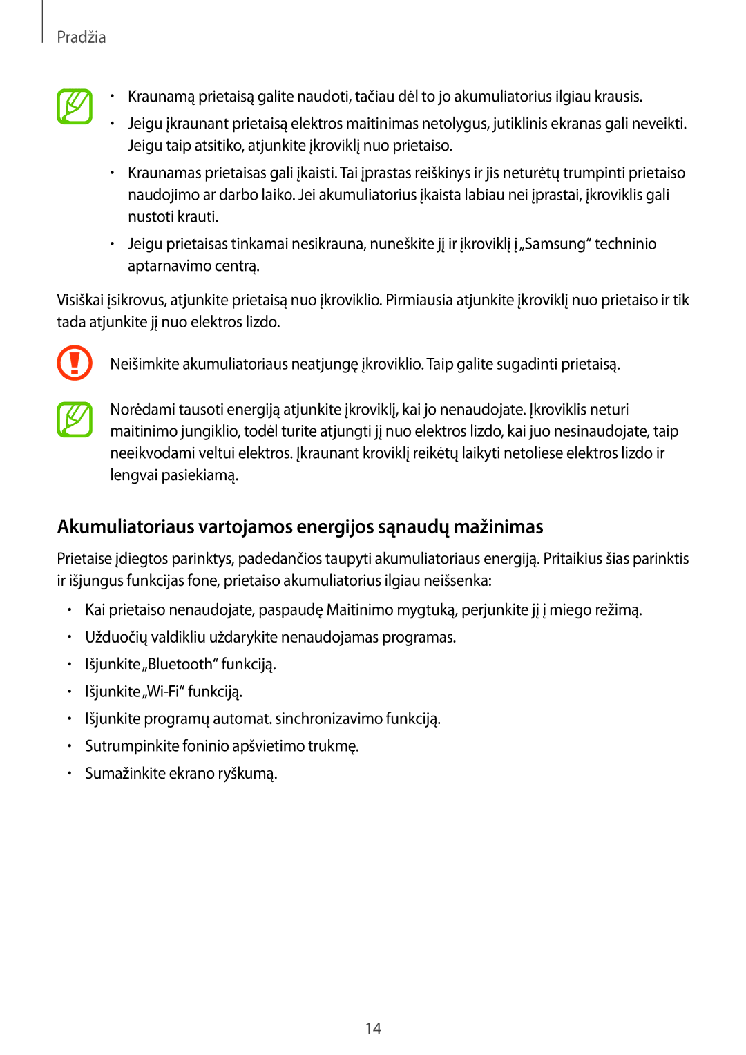 Samsung SM-G313HHAHSEB, SM-G313HRWHSEB manual Akumuliatoriaus vartojamos energijos sąnaudų mažinimas 