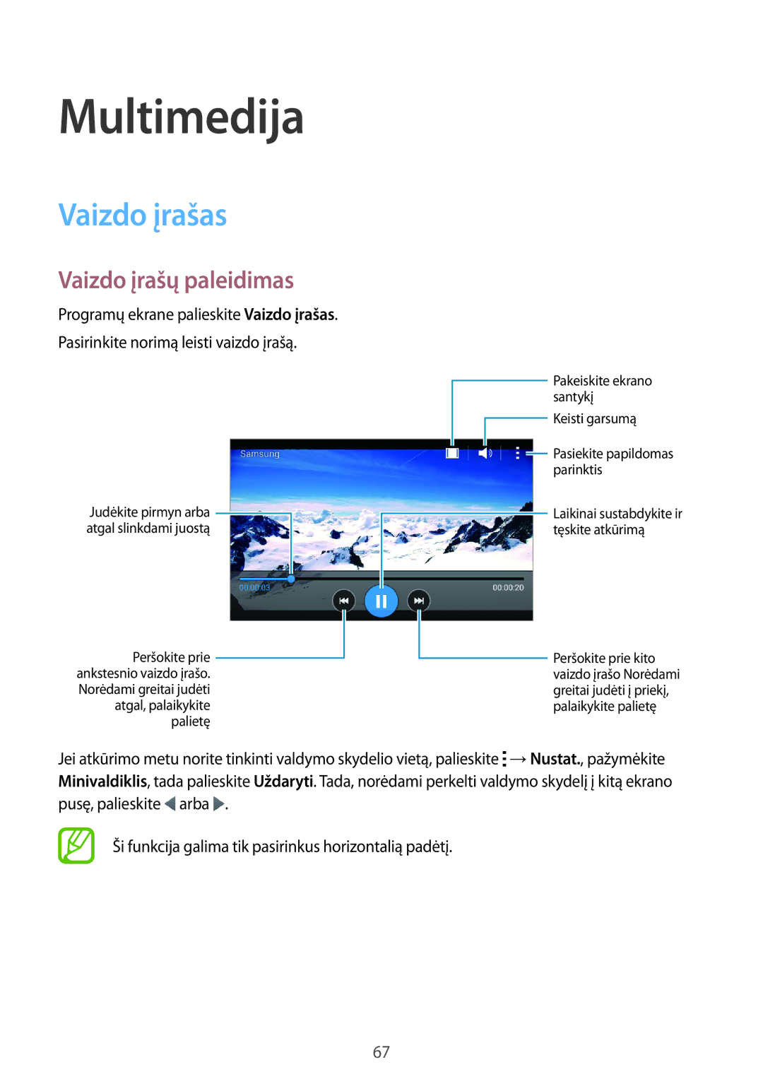 Samsung SM-G313HRWHSEB, SM-G313HHAHSEB manual Multimedija, Vaizdo įrašas, Vaizdo įrašų paleidimas 