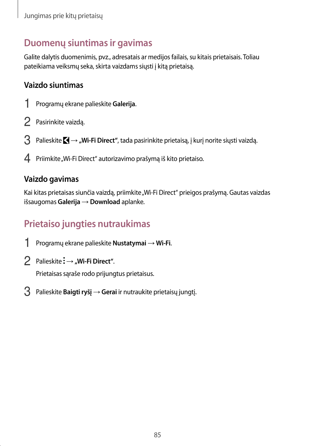 Samsung SM-G313HRWHSEB, SM-G313HHAHSEB manual Prietaiso jungties nutraukimas, Programų ekrane palieskite Nustatymai →Wi-Fi 