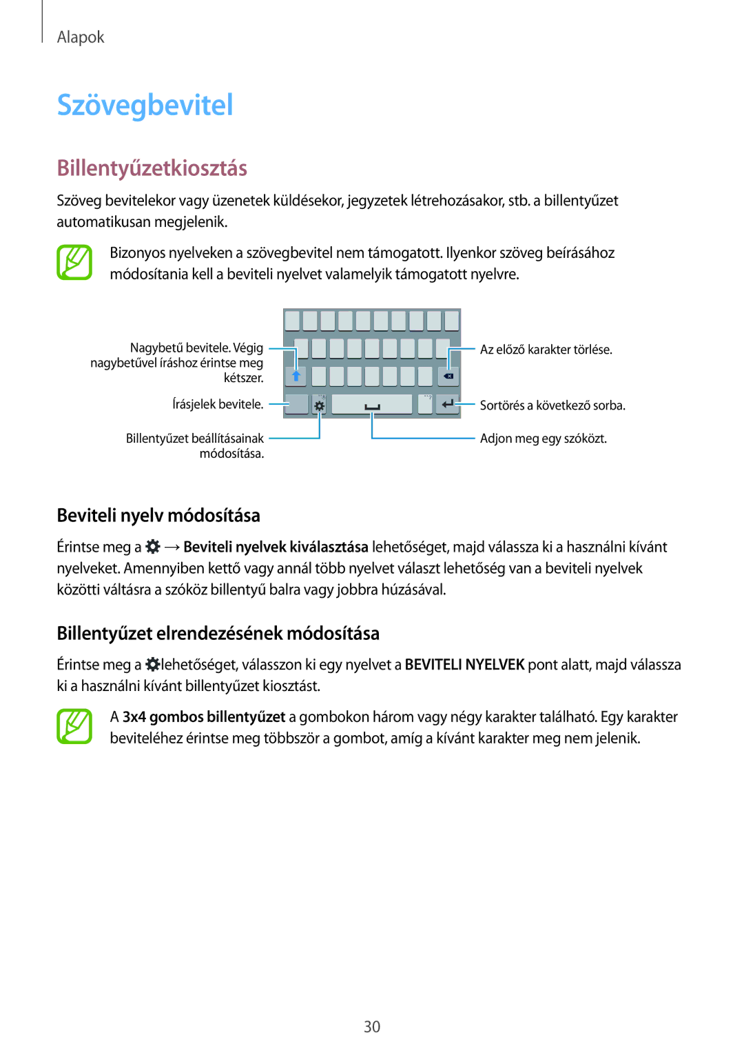 Samsung SM-G313HHAHXEH, SM-G313HRWHXEH manual Szövegbevitel, Billentyűzetkiosztás, Beviteli nyelv módosítása 