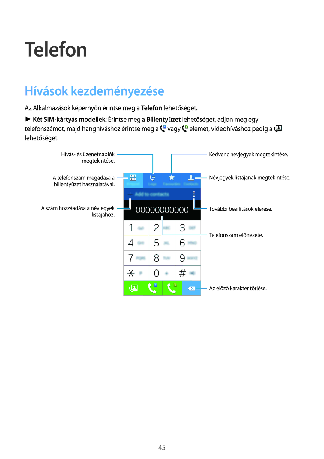 Samsung SM-G313HRWHXEH, SM-G313HHAHXEH manual Telefon, Hívások kezdeményezése 