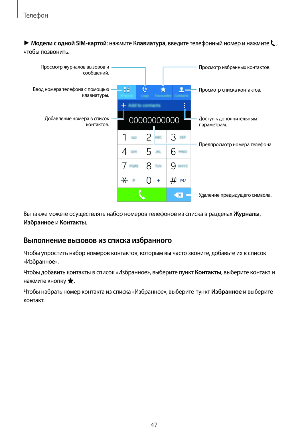 Samsung SM-G313HZKASER, SM-G313HRWDSER, SM-G313HHAHSER, SM-G313HRWHSER manual Выполнение вызовов из списка избранного, Телефон 