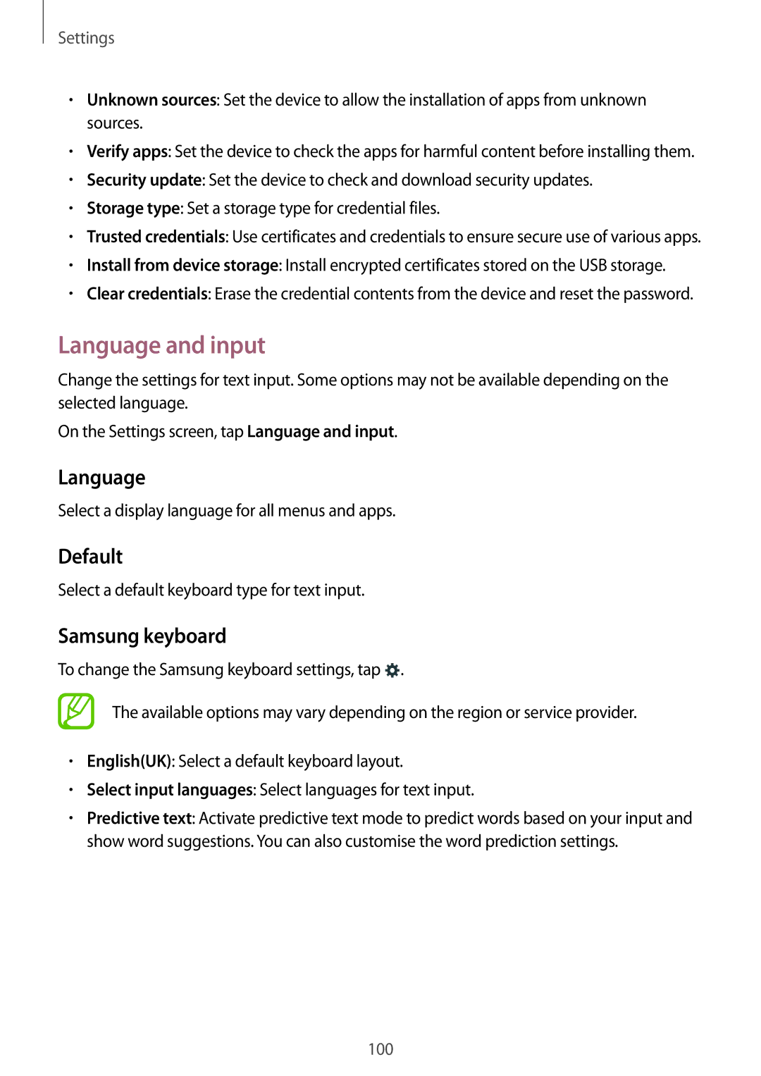 Samsung SM-G313HHANNEE, SM-G313HRWNDBT, SM-G313HRWNSEB, SM-G313HHANDBT manual Language and input, Default, Samsung keyboard 