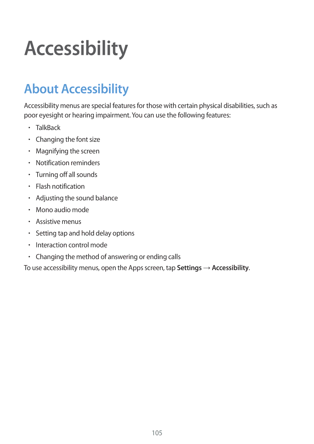 Samsung SM-G313HHANSEB, SM-G313HRWNDBT, SM-G313HRWNSEB, SM-G313HHANDBT, SM-G313HHANITV, SM-G313HRWNITV About Accessibility 