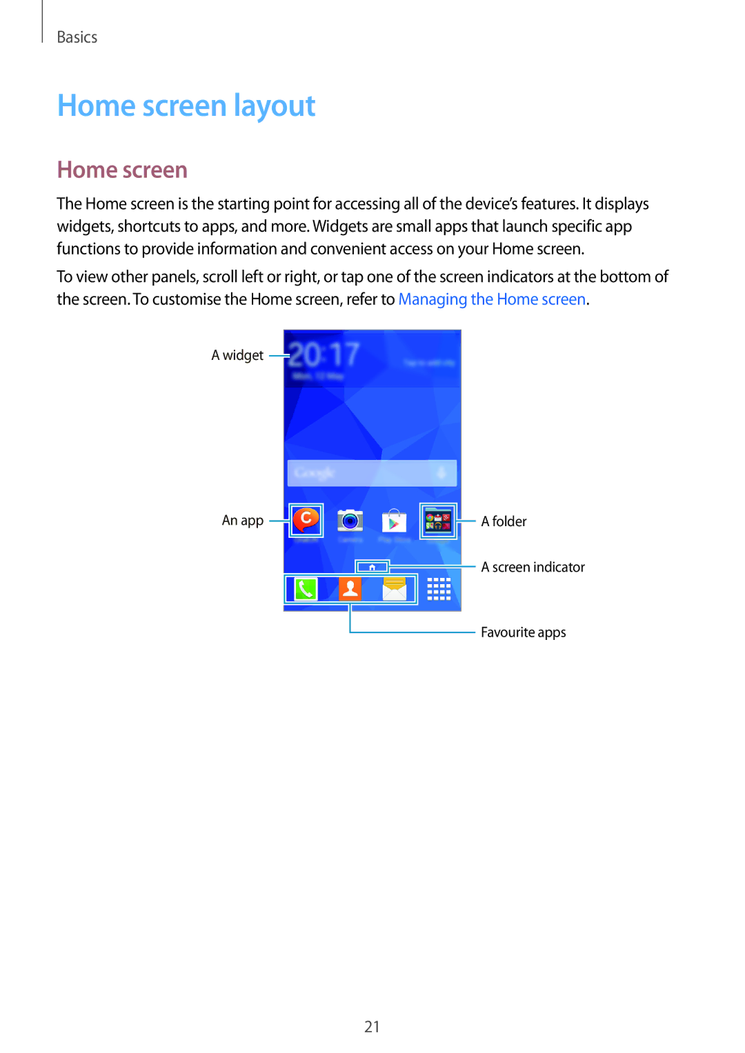 Samsung SM-G313HHANITV, SM-G313HRWNDBT, SM-G313HRWNSEB, SM-G313HHANDBT, SM-G313HHANSEB, SM-G313HRWNITV manual Home screen layout 