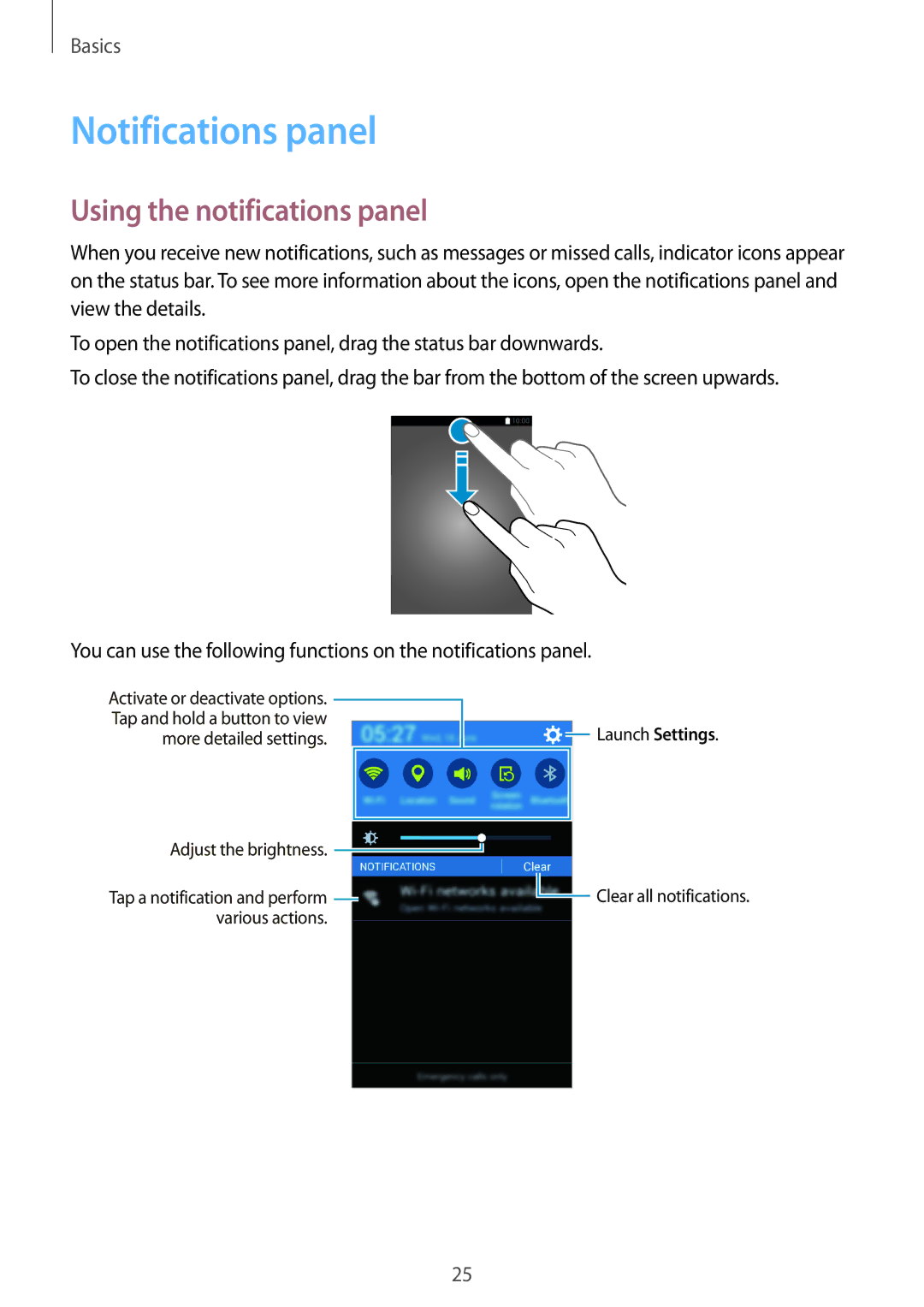 Samsung SM-G313HRWNPHN, SM-G313HRWNDBT, SM-G313HRWNSEB, SM-G313HHANDBT Notifications panel, Using the notifications panel 