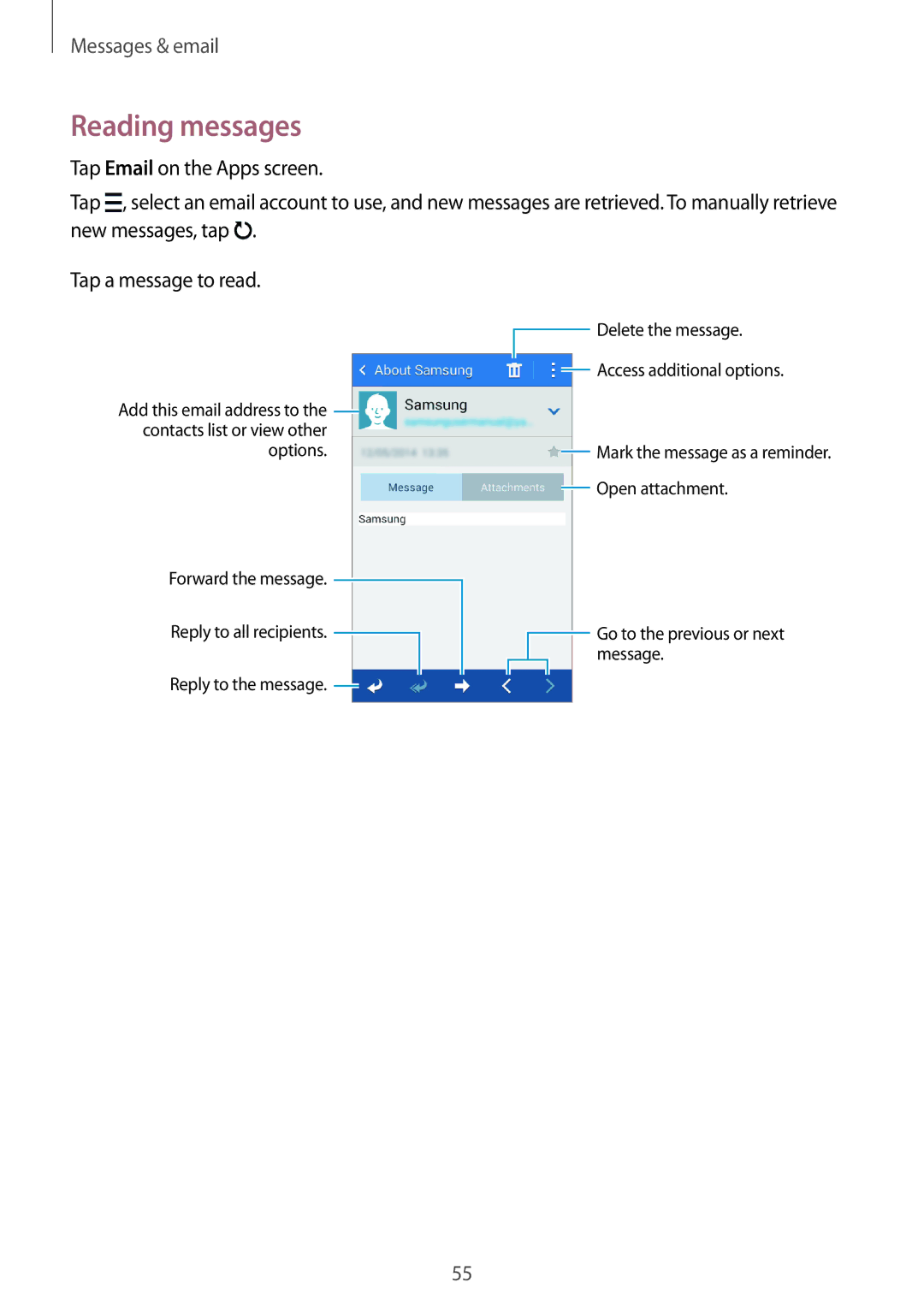 Samsung SM-G313HHANITV, SM-G313HRWNDBT, SM-G313HRWNSEB, SM-G313HHANDBT, SM-G313HHANSEB, SM-G313HRWNITV manual Reading messages 