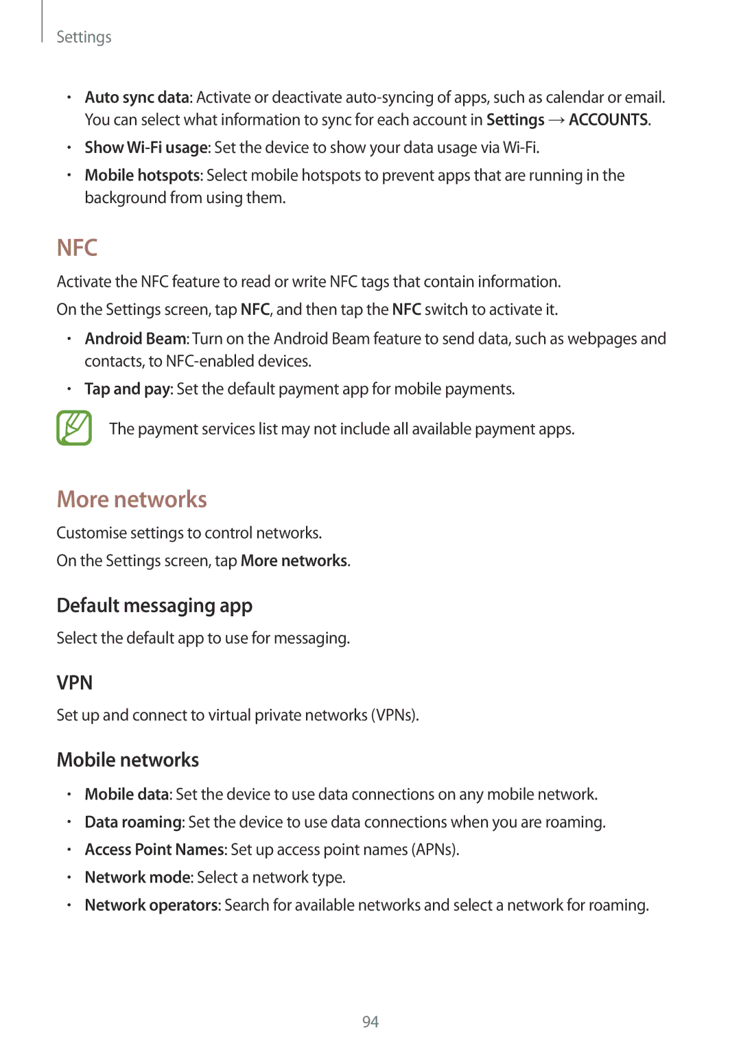 Samsung SM-G313HHANBGL More networks, Default messaging app, Mobile networks, Select the default app to use for messaging 