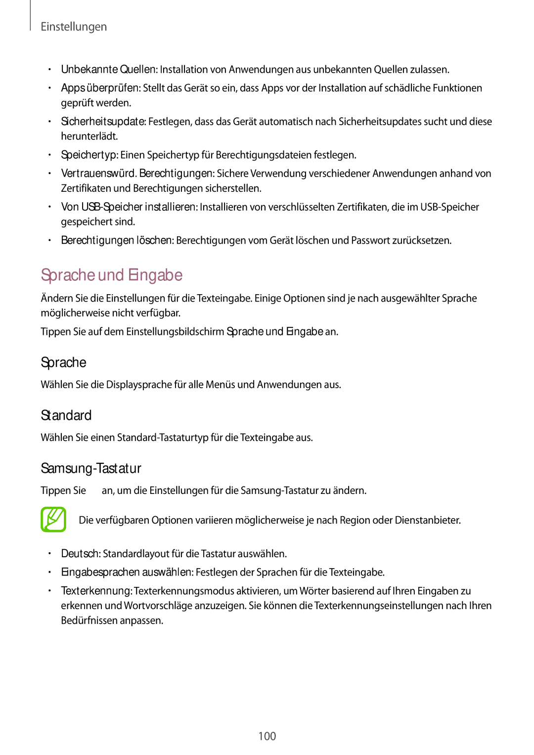 Samsung SM-G313HRWNDBT, SM-G313HRWNSEB, SM-G313HHANDBT, SM-G313HHANSEB manual Sprache und Eingabe, Standard, Samsung-Tastatur 