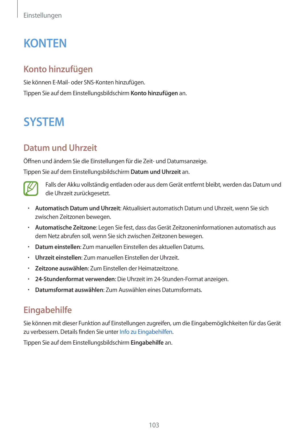 Samsung SM-G313HHANSEB, SM-G313HRWNDBT, SM-G313HRWNSEB, SM-G313HHANDBT Konto hinzufügen, Datum und Uhrzeit, Eingabehilfe 