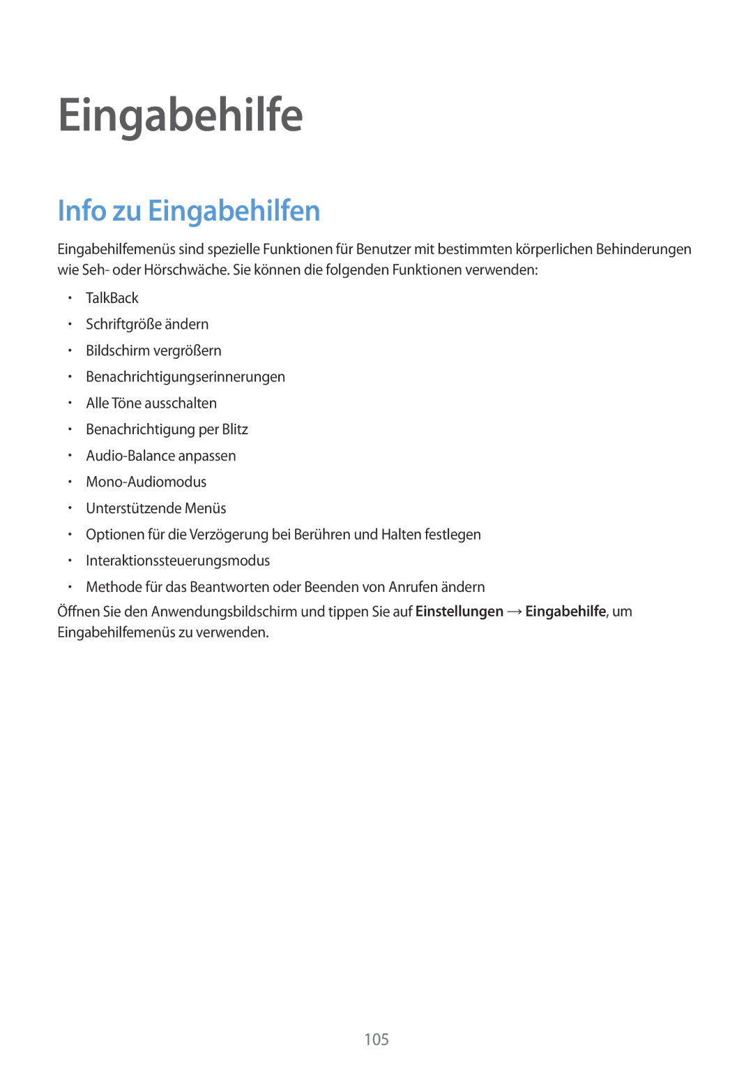 Samsung SM-G313HRWNSEB, SM-G313HRWNDBT, SM-G313HHANDBT, SM-G313HHANSEB manual Info zu Eingabehilfen 