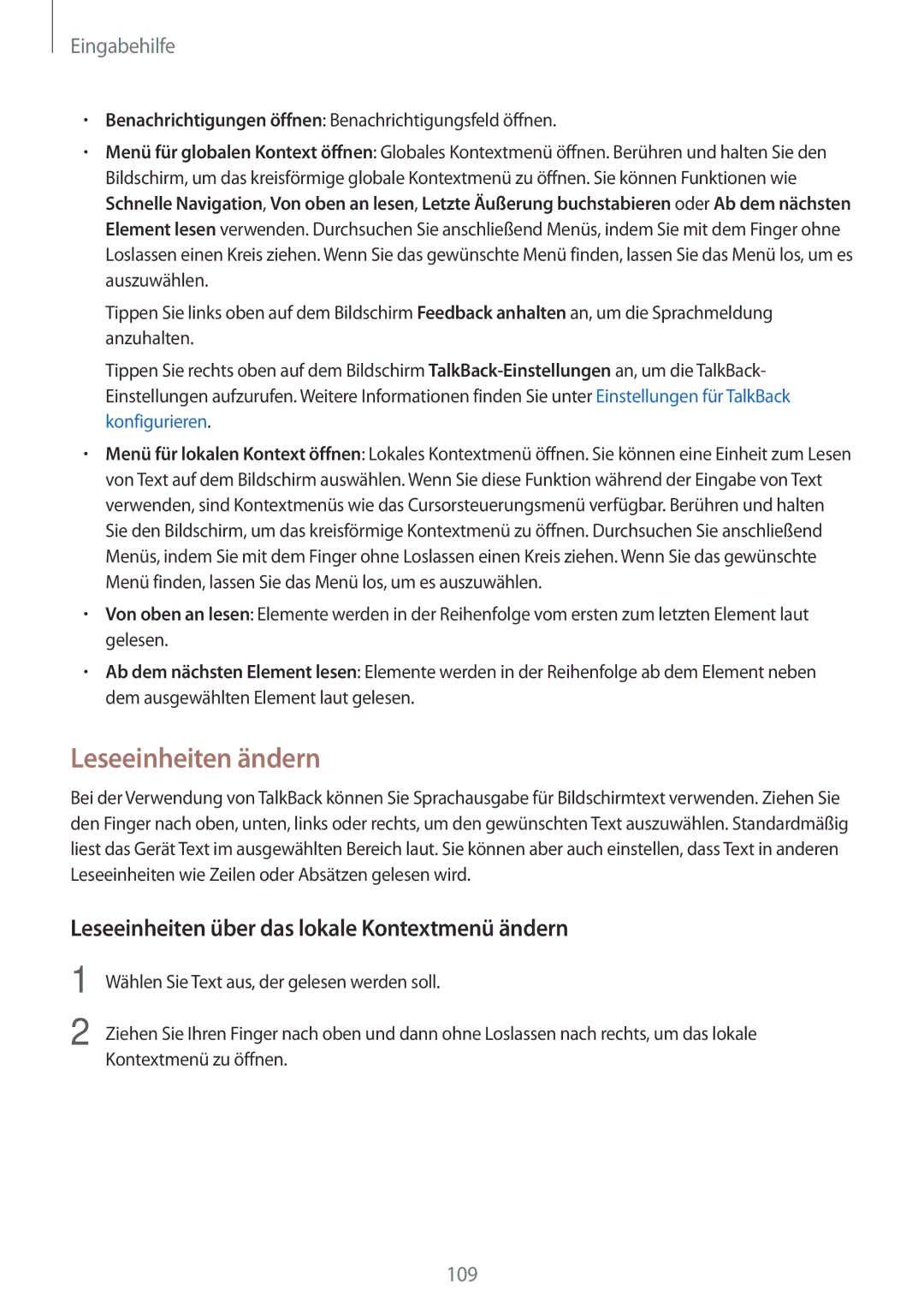 Samsung SM-G313HRWNSEB, SM-G313HRWNDBT manual Leseeinheiten ändern, Leseeinheiten über das lokale Kontextmenü ändern 