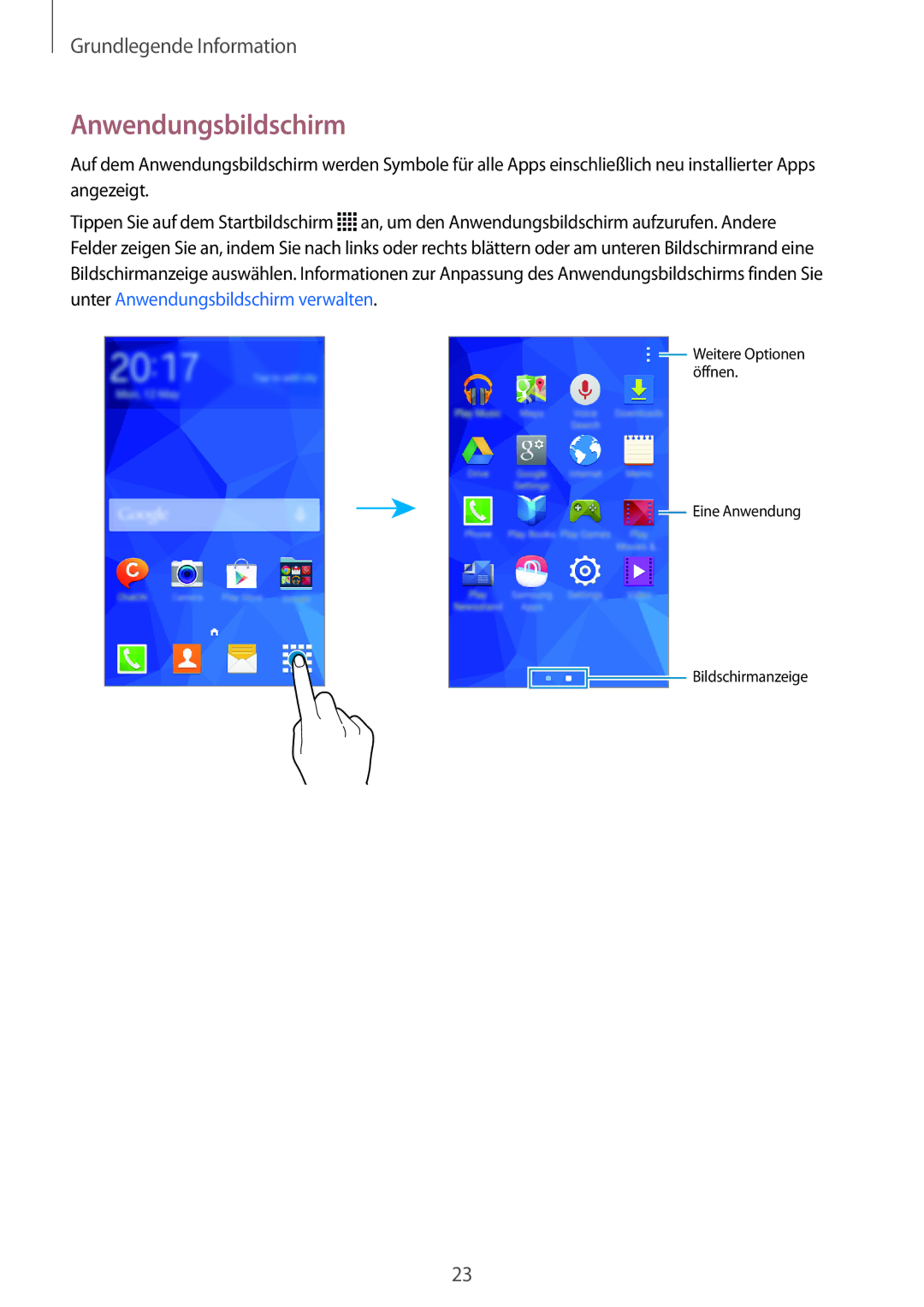 Samsung SM-G313HHANSEB, SM-G313HRWNDBT, SM-G313HRWNSEB, SM-G313HHANDBT manual Anwendungsbildschirm 