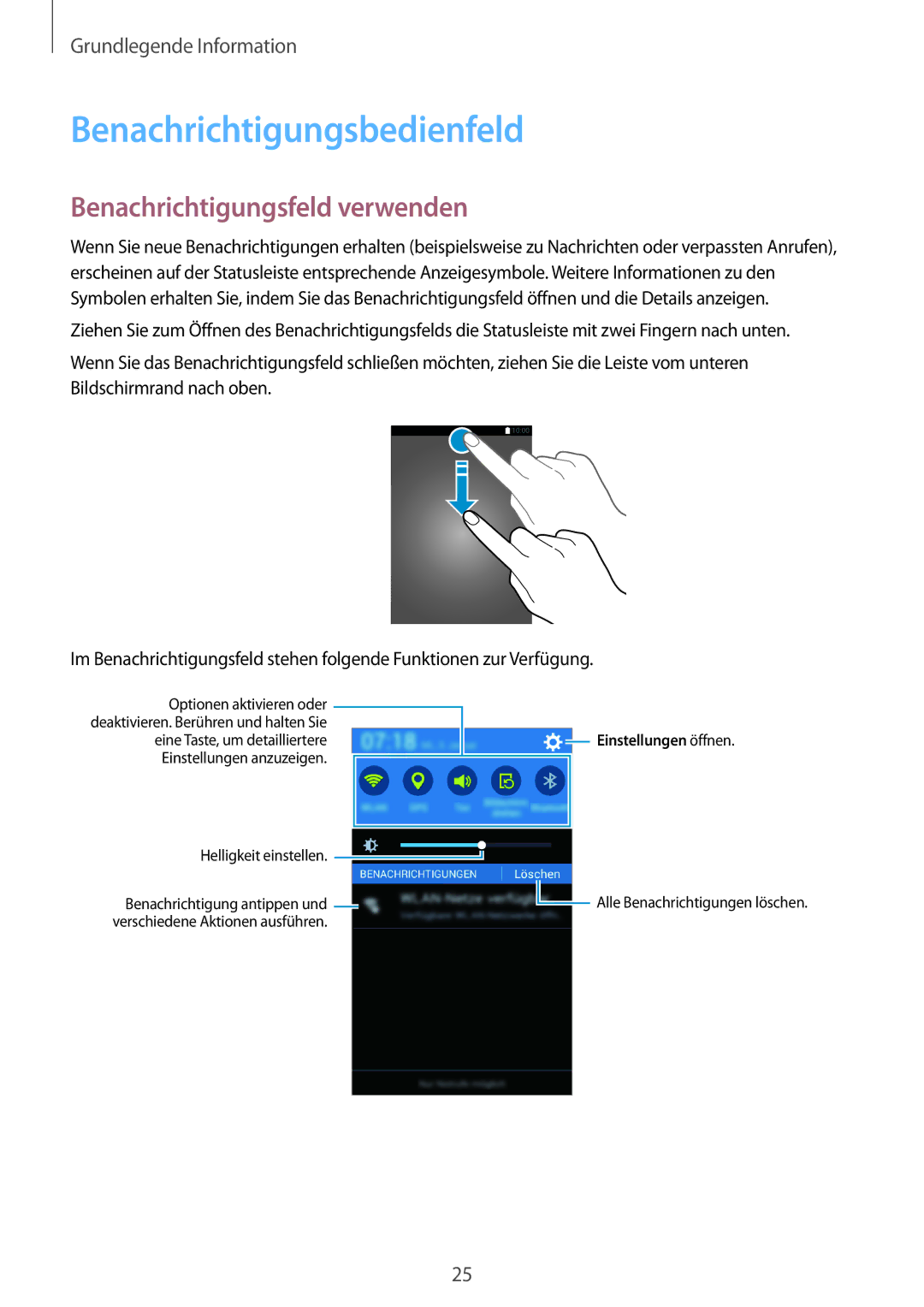 Samsung SM-G313HRWNSEB, SM-G313HRWNDBT, SM-G313HHANDBT manual Benachrichtigungsbedienfeld, Benachrichtigungsfeld verwenden 