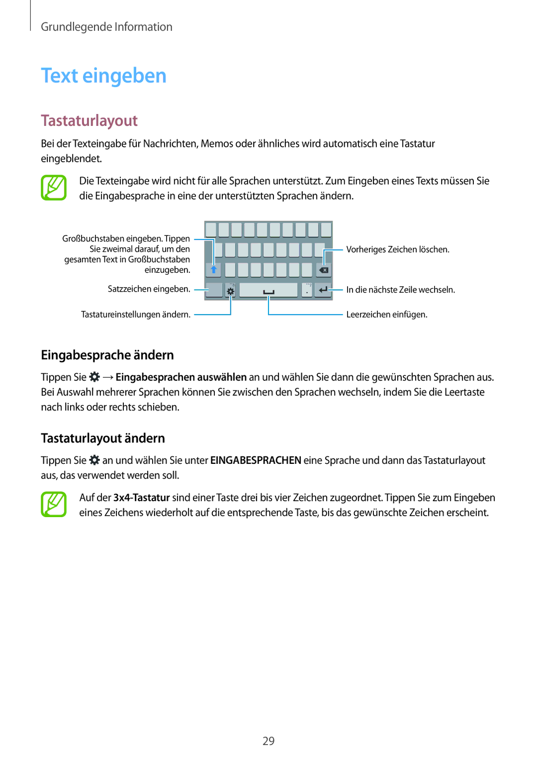 Samsung SM-G313HRWNSEB, SM-G313HRWNDBT, SM-G313HHANDBT manual Text eingeben, Eingabesprache ändern, Tastaturlayout ändern 