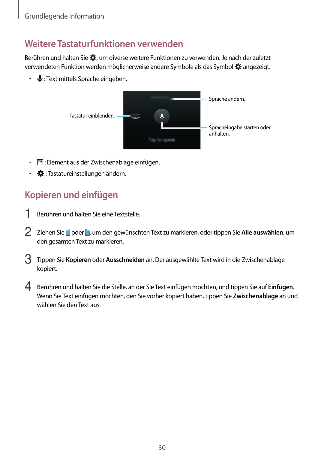 Samsung SM-G313HHANDBT, SM-G313HRWNDBT, SM-G313HRWNSEB manual Weitere Tastaturfunktionen verwenden, Kopieren und einfügen 