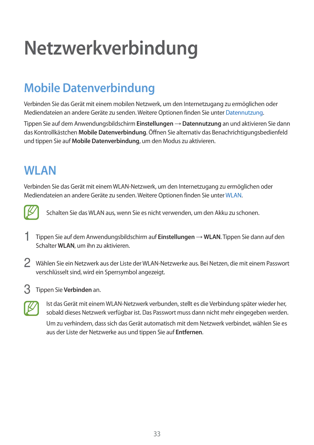 Samsung SM-G313HRWNSEB, SM-G313HRWNDBT, SM-G313HHANDBT, SM-G313HHANSEB manual Netzwerkverbindung, Mobile Datenverbindung 