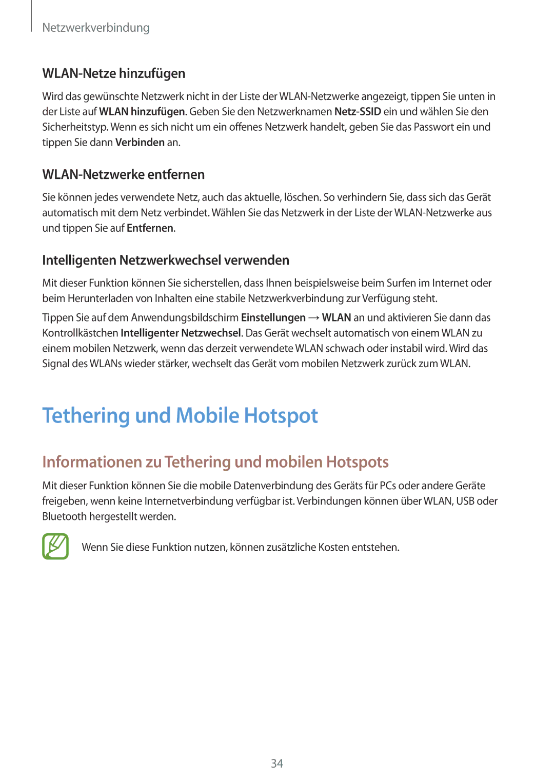 Samsung SM-G313HHANDBT, SM-G313HRWNDBT manual Tethering und Mobile Hotspot, Informationen zu Tethering und mobilen Hotspots 