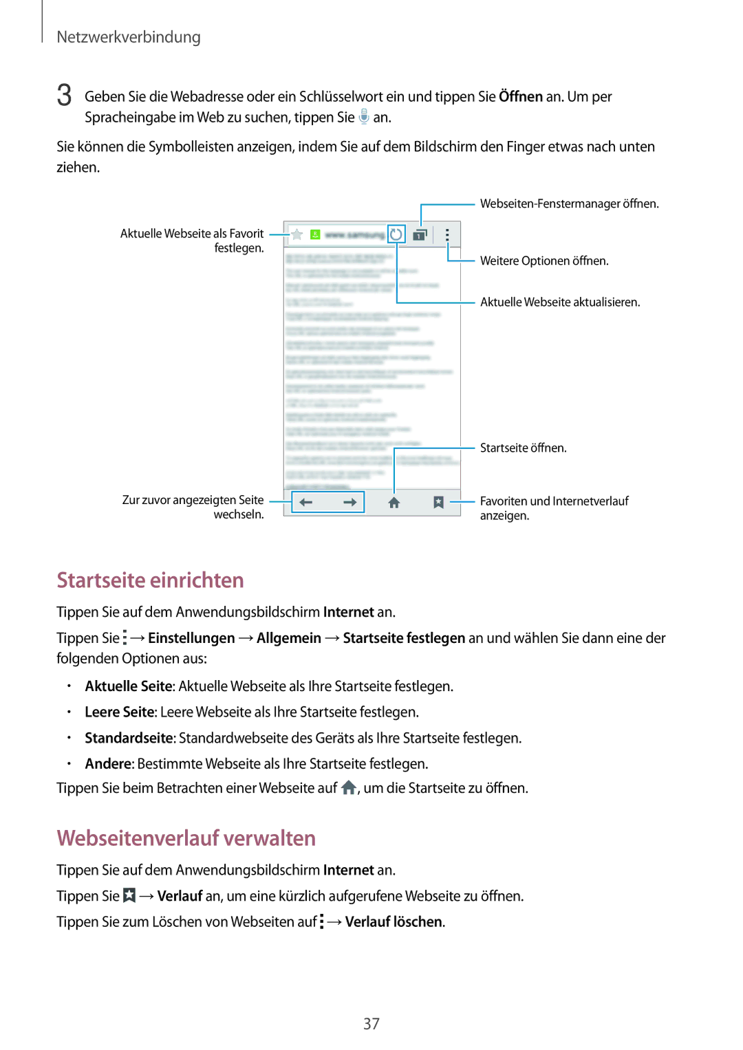 Samsung SM-G313HRWNSEB, SM-G313HRWNDBT, SM-G313HHANDBT, SM-G313HHANSEB Startseite einrichten, Webseitenverlauf verwalten 