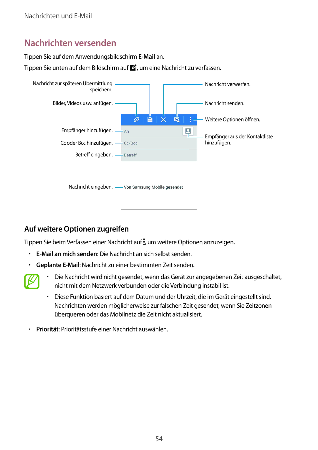 Samsung SM-G313HHANDBT, SM-G313HRWNDBT, SM-G313HRWNSEB, SM-G313HHANSEB Nachrichten versenden, Auf weitere Optionen zugreifen 