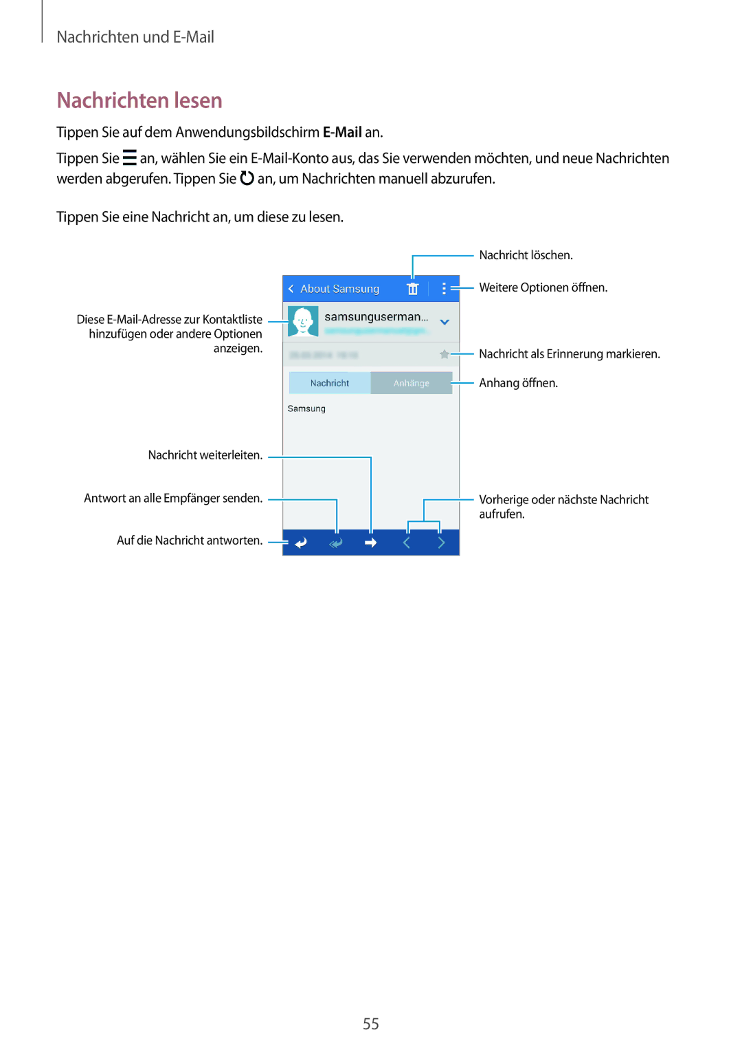 Samsung SM-G313HHANSEB, SM-G313HRWNDBT, SM-G313HRWNSEB, SM-G313HHANDBT manual Nachrichten lesen 