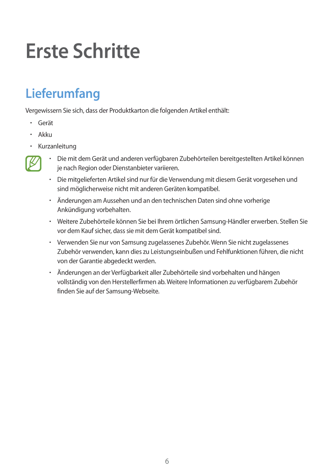 Samsung SM-G313HHANDBT, SM-G313HRWNDBT, SM-G313HRWNSEB, SM-G313HHANSEB manual Erste Schritte, Lieferumfang 